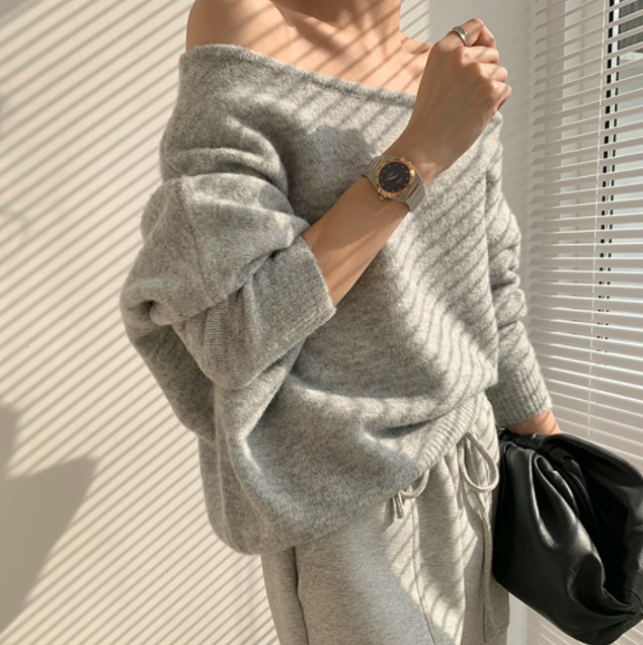 LYS - <現貨>性感一字領歐美風針織上衣