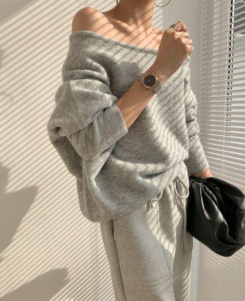 LYS - <現貨>性感一字領歐美風針織上衣