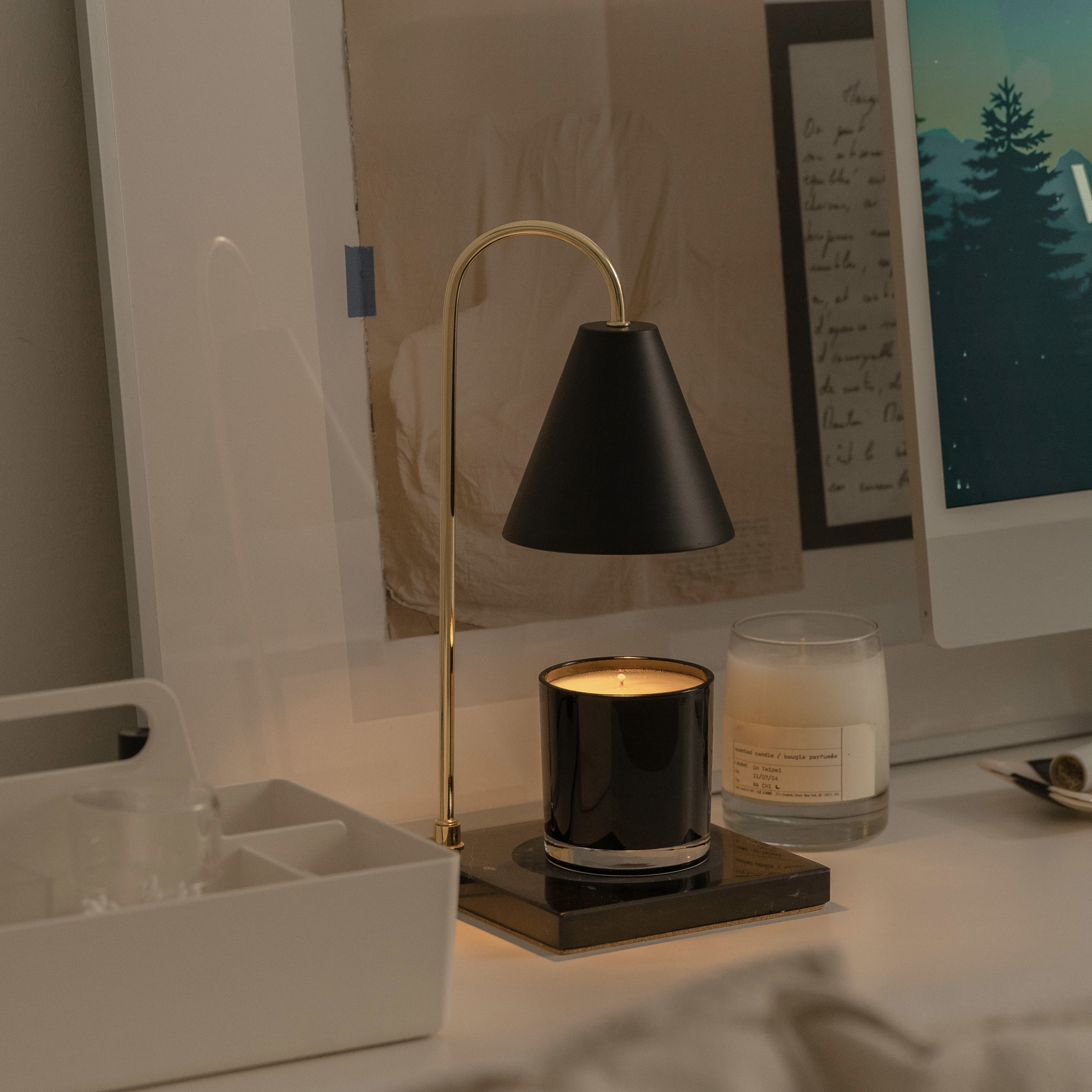 經典大理石款 (黑色) 融蠟燈 香氛蠟燭暖燈 - HOOOME