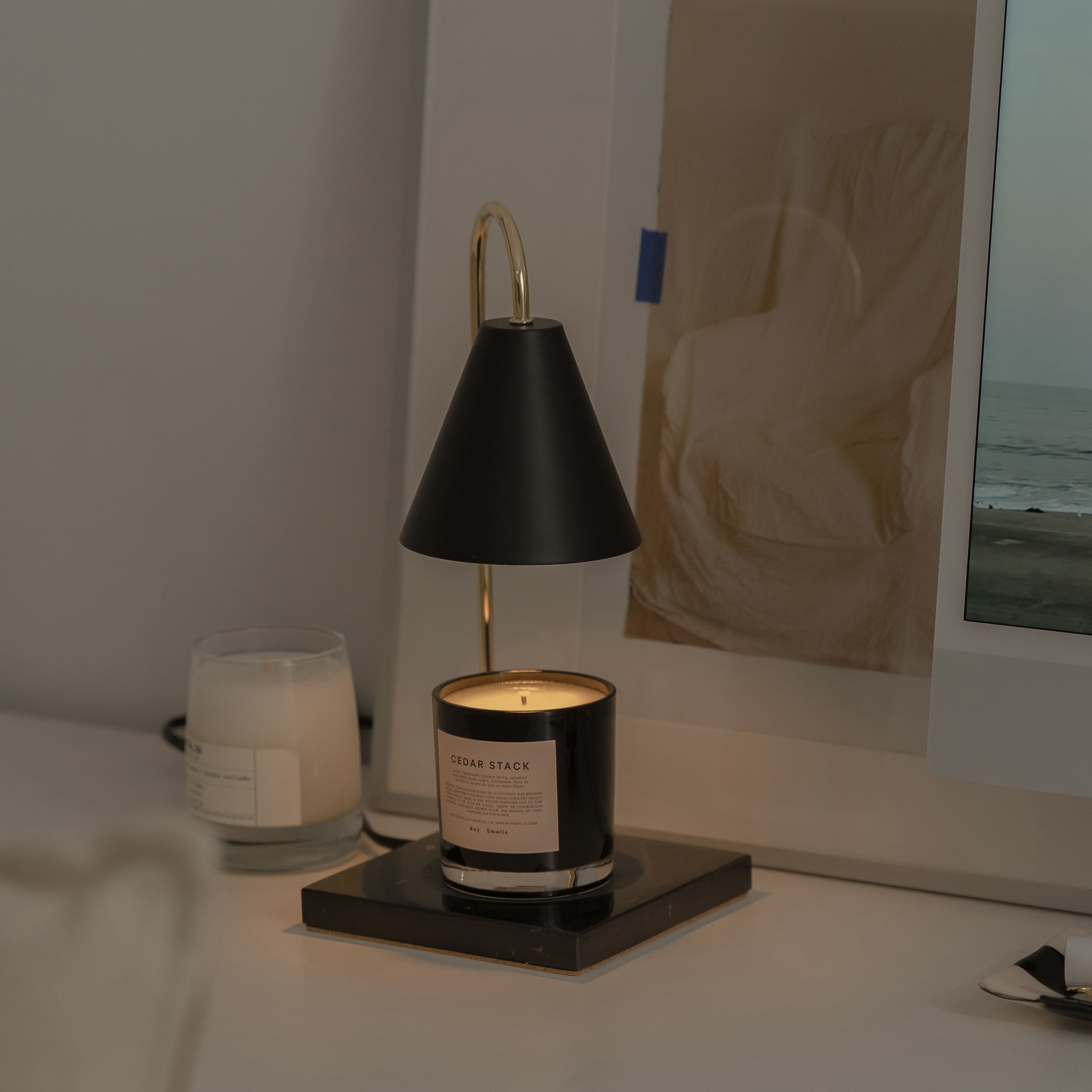 經典大理石款 (黑色) 融蠟燈 香氛蠟燭暖燈 - HOOOME