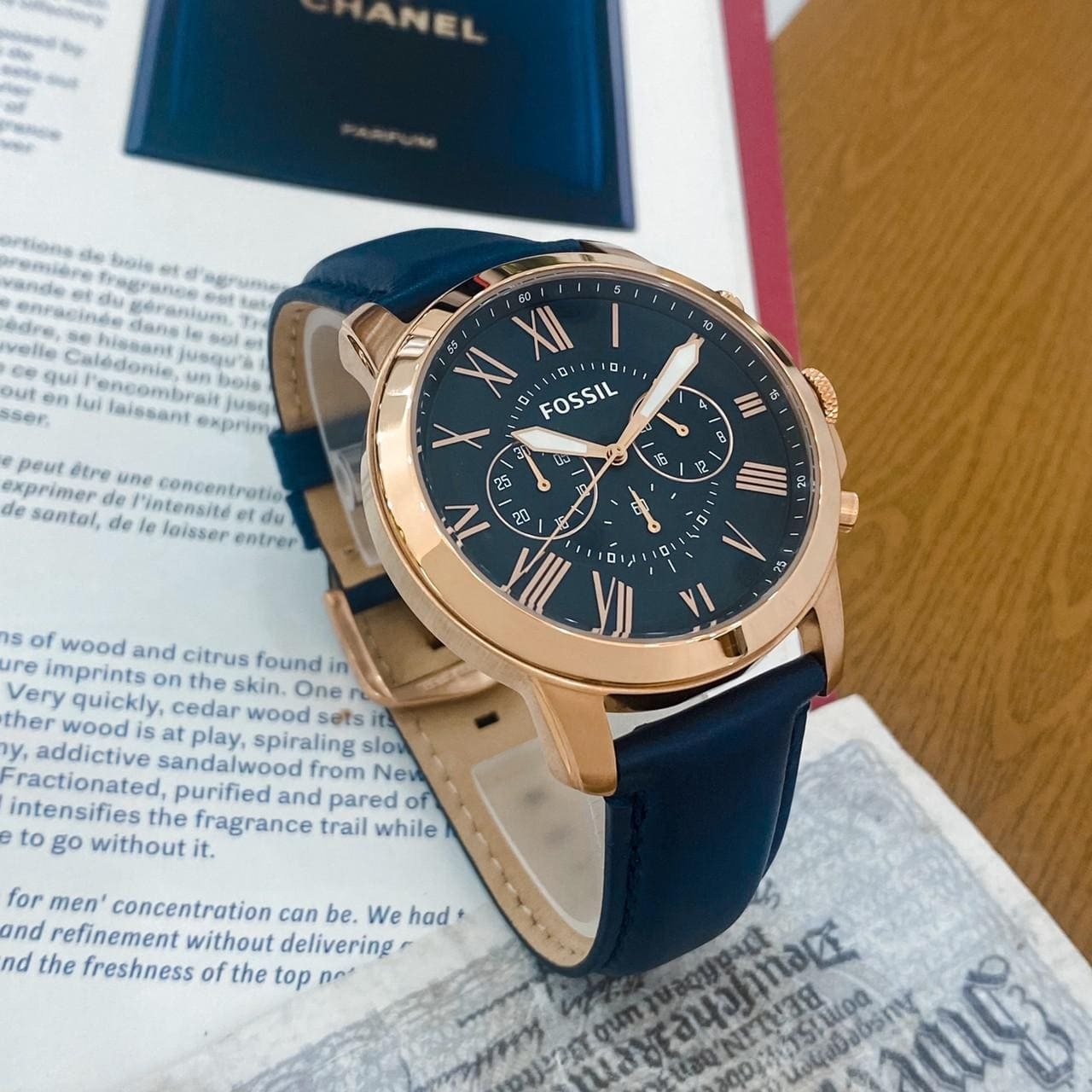 【FOSSIL】Grant復古羅馬時標三眼皮革腕錶 FS4835IE (44mm)  現代鐘錶