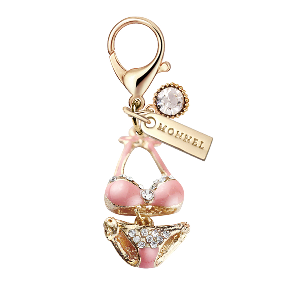 Aqua79 Owl Keychain - Pink Sparkling Rhinestones Charm with Tassel