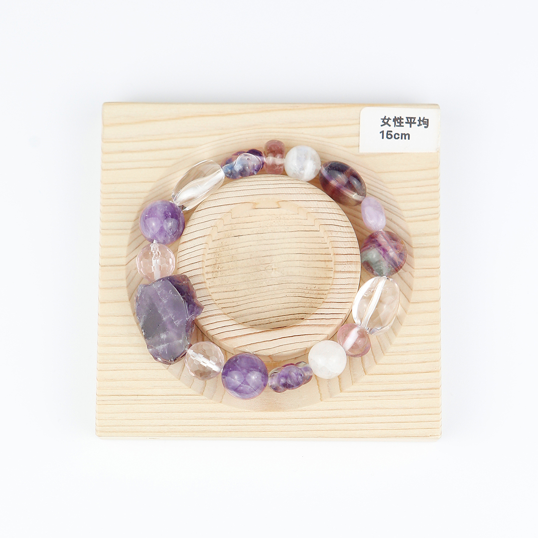 072126七輪調和手串/紫晶螢石白晶/天然晶石/能量石/原生態/療癒