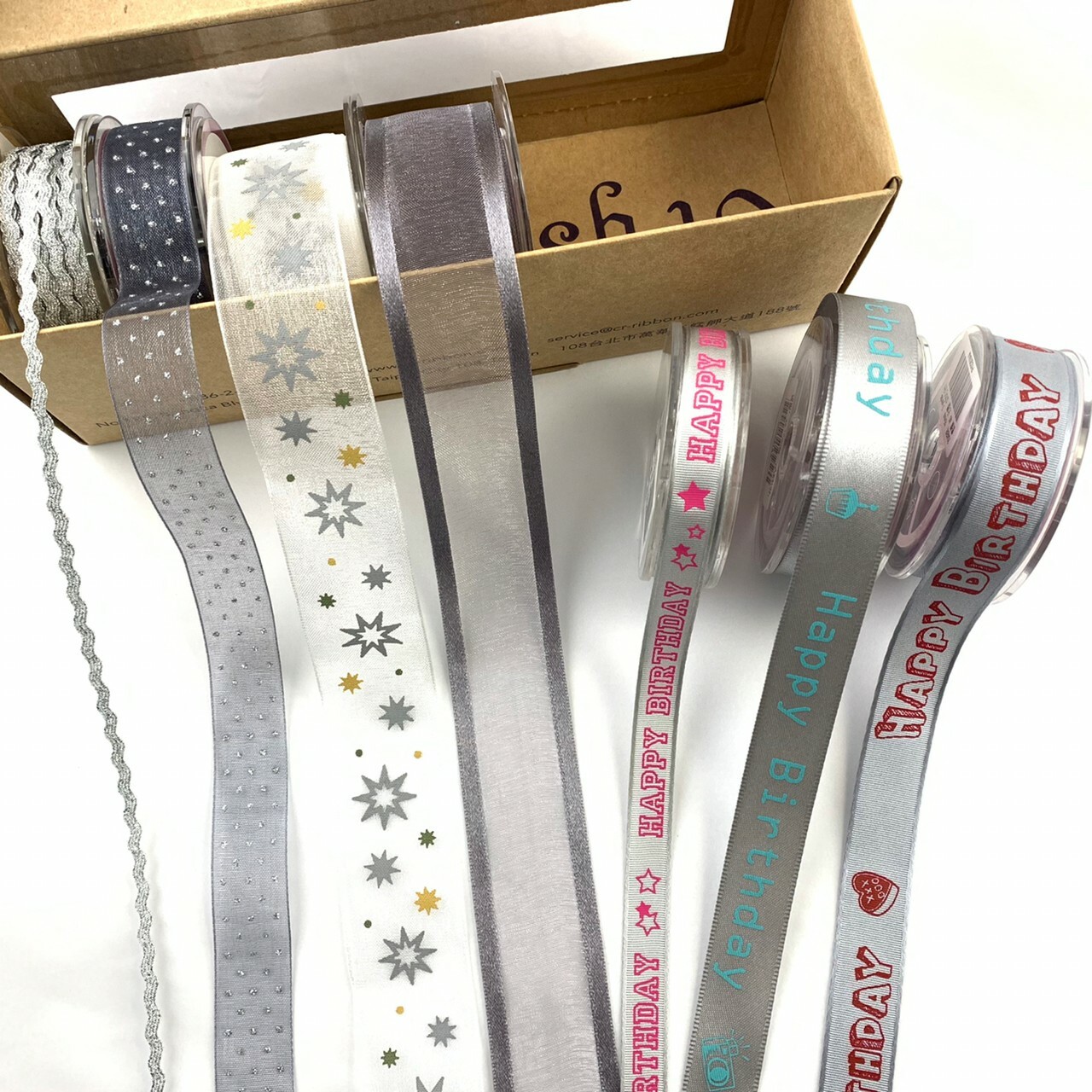 生日閃亮驚喜緞帶禮盒/銀灰