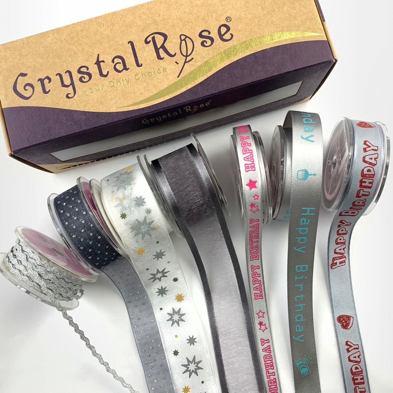 生日閃亮驚喜緞帶禮盒/銀灰