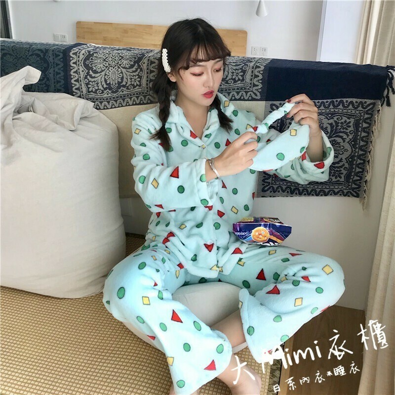 🔥暖呼呼系列-蠟筆小新法蘭絨睡衣(綠色)-