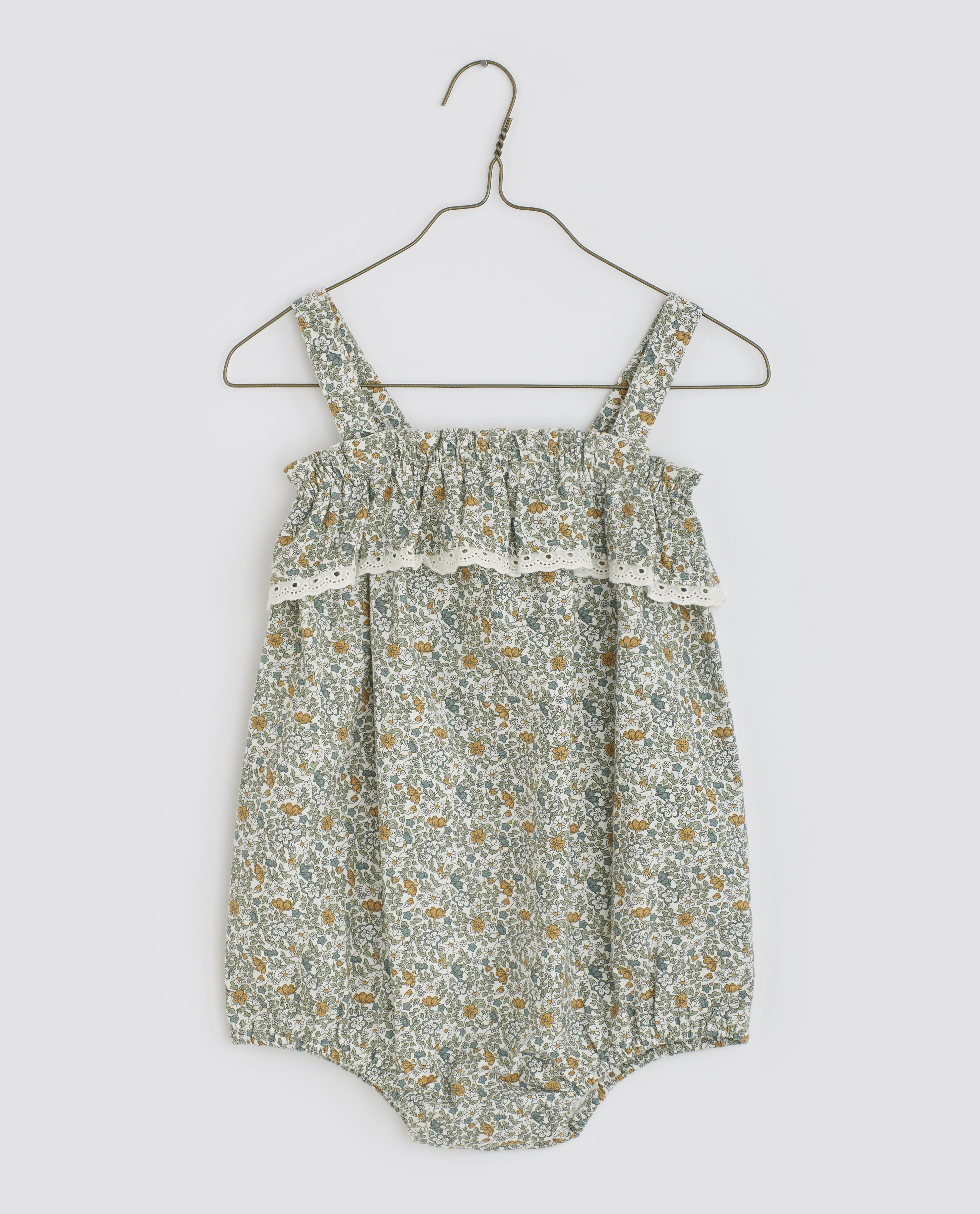 LITTLE COTTON CLOTHES - Odetta Frill Romper（Cottage Floral on White）
