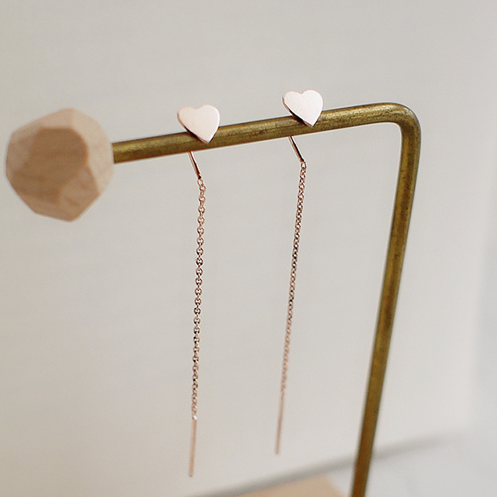 玫瑰金愛心耳線式純銀耳環/SE573