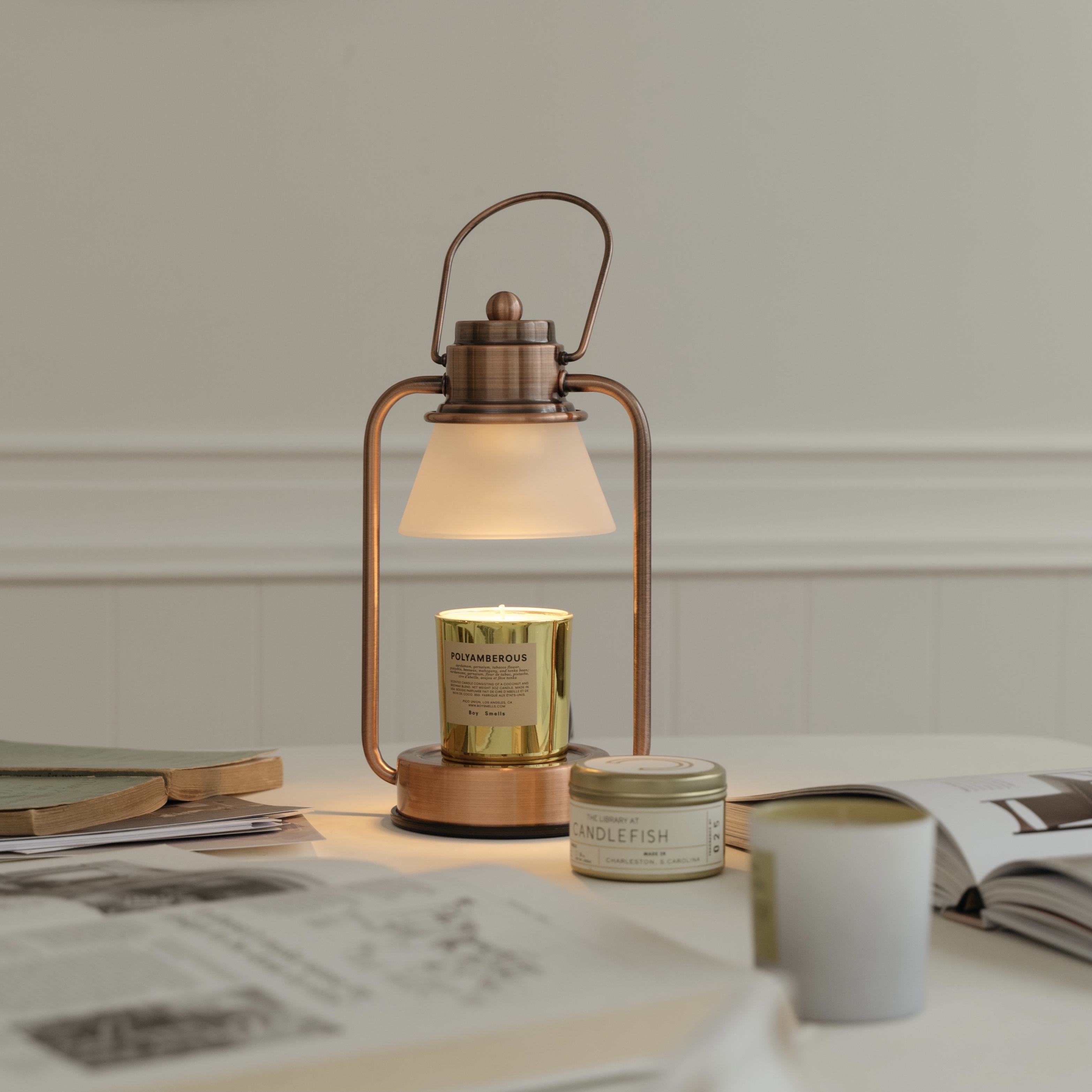 復古霧面玻璃款 (紅銅色) 融蠟燈 香氛蠟燭暖燈 - HOOOME