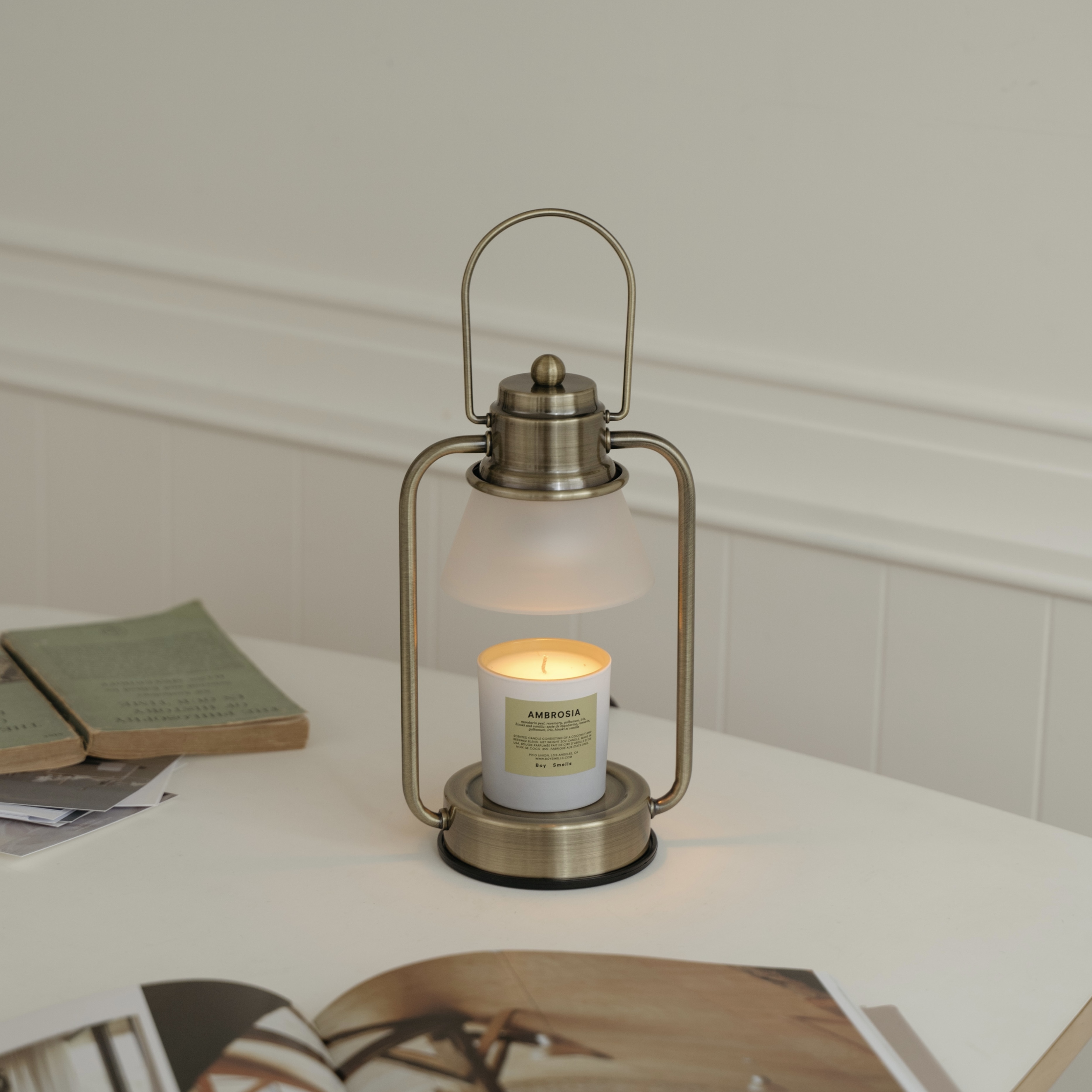 復古霧面玻璃款 (黃銅色) 融蠟燈 香氛蠟燭暖燈 - HOOOME