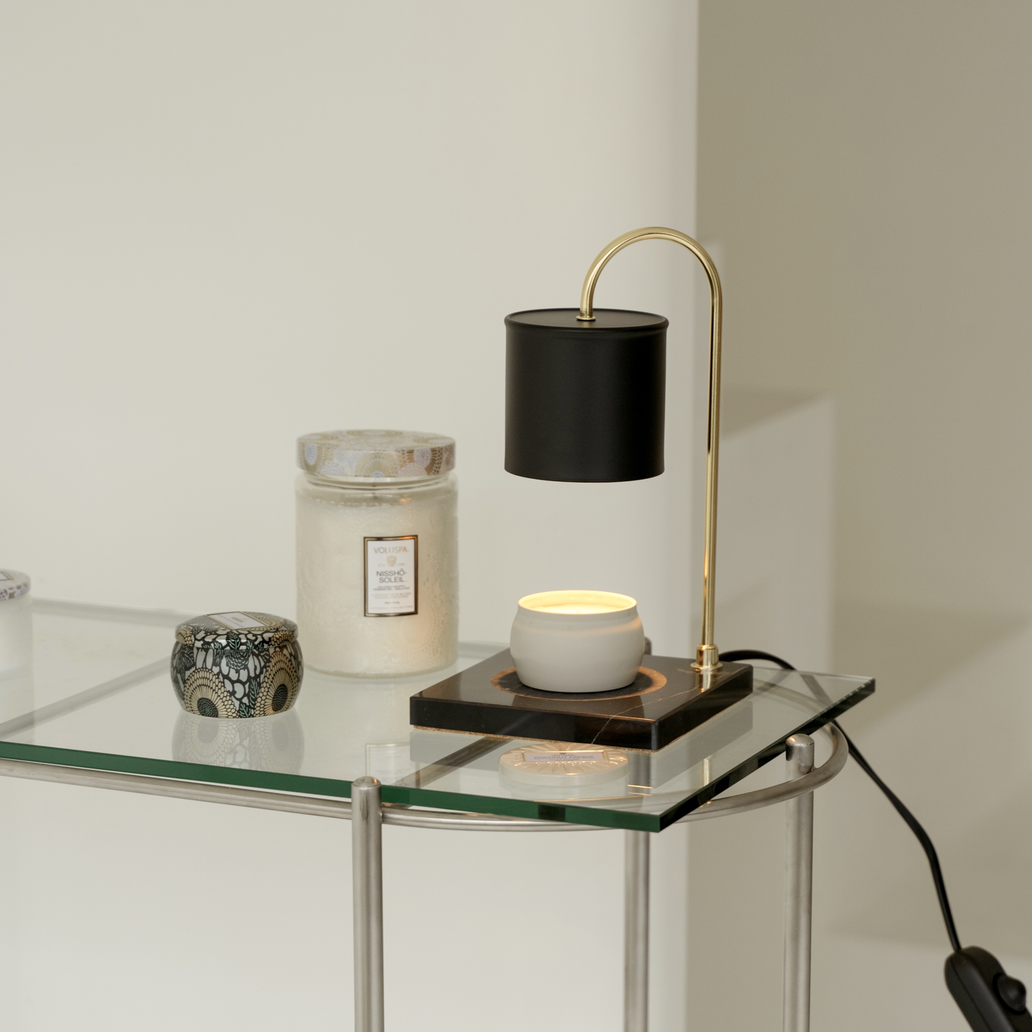 時尚大理石款 (黑色／定時開關) 融蠟燈 香氛蠟燭暖燈 - HOOOME