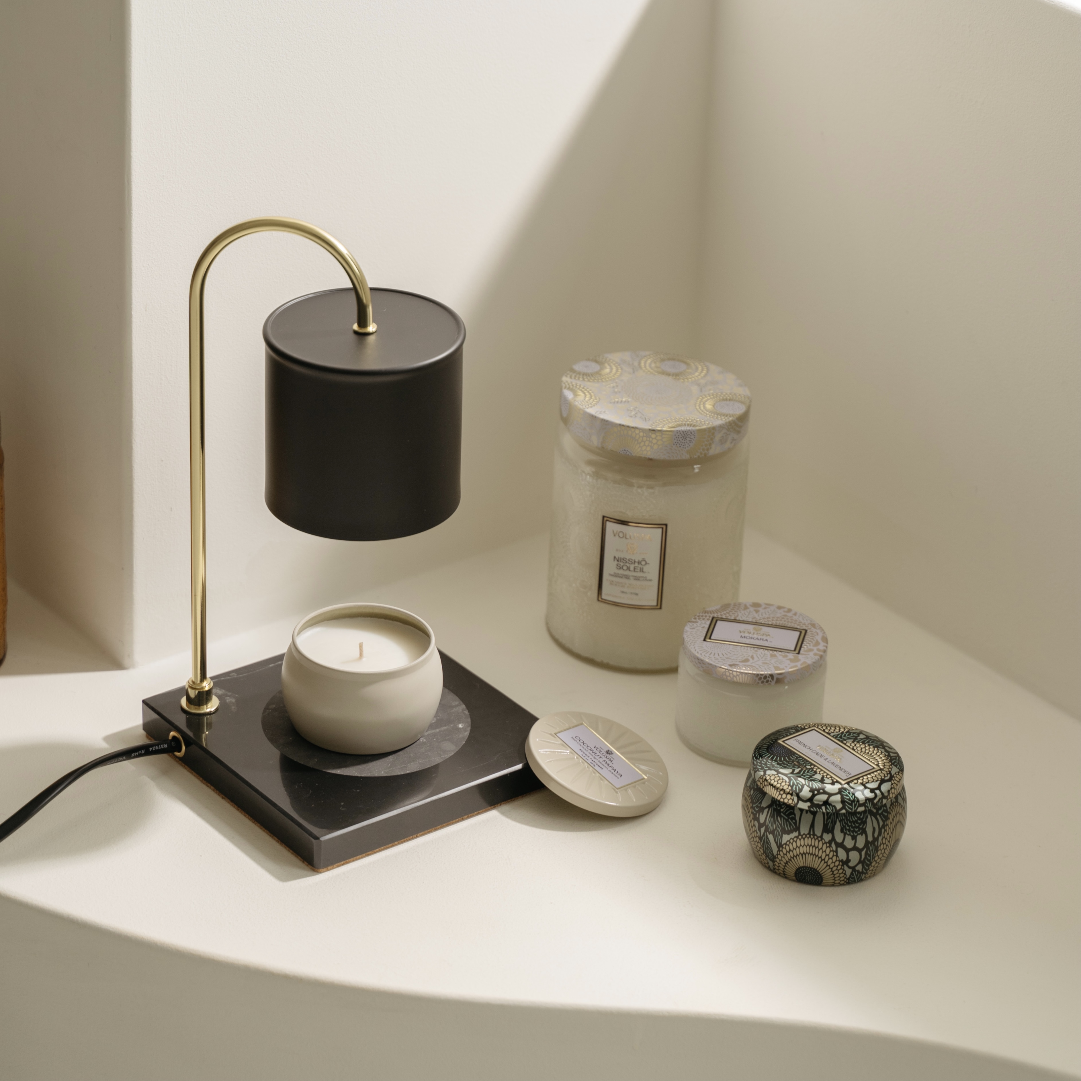 時尚大理石款 (黑色／定時開關) 融蠟燈 香氛蠟燭暖燈 - HOOOME