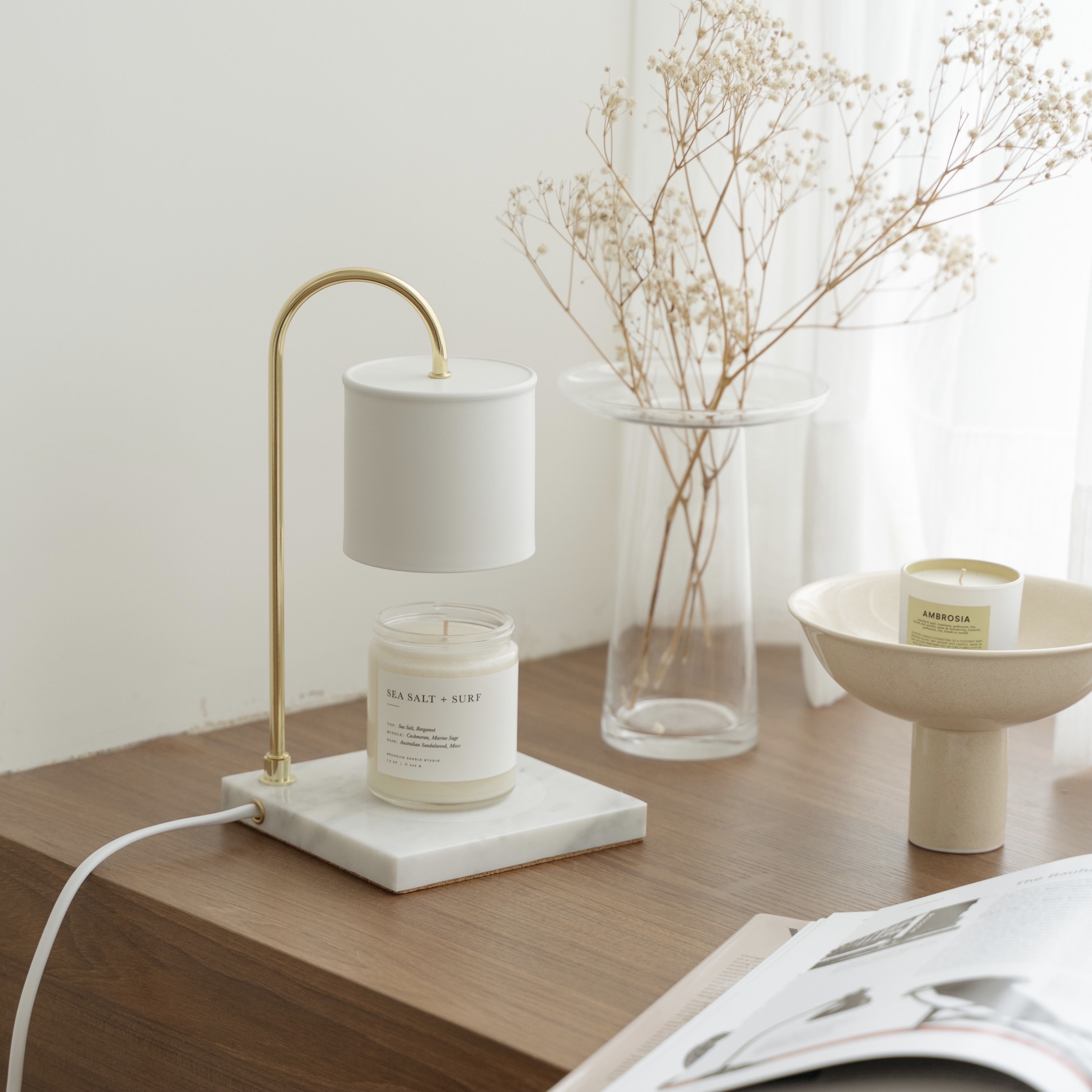 【微瑕疵】 時尚大理石款 (白色／定時開關) 融蠟燈 香氛蠟燭暖燈 - HOOOME