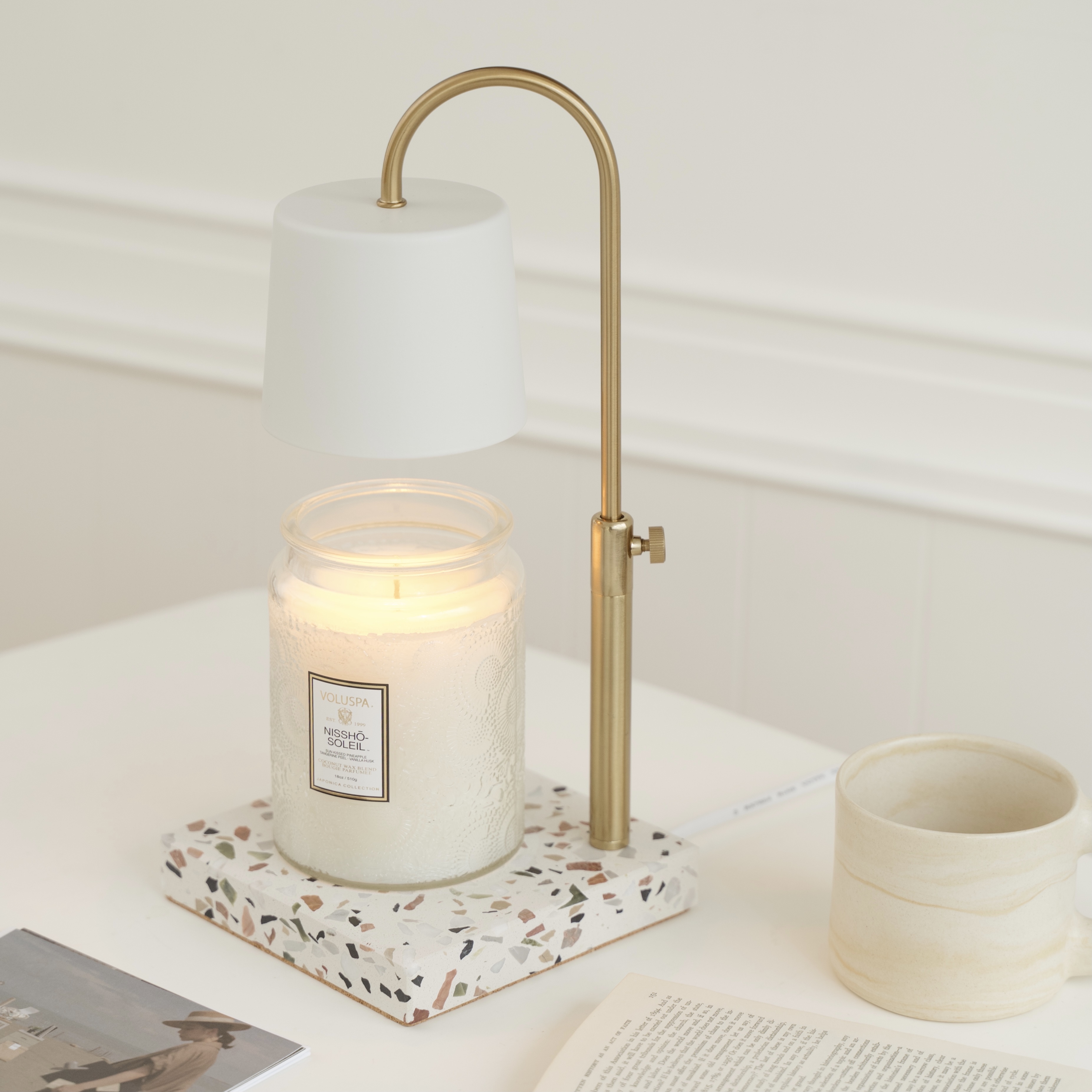 可調升降水磨石款 (白色 / 定時開關) 融蠟燈 香氛蠟燭暖燈 - HOOOME