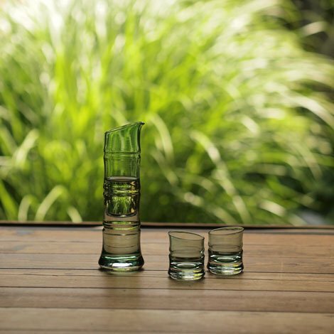 廣田硝子 青竹清酒杯壺組