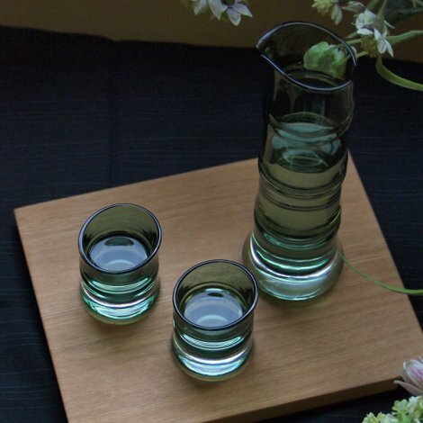 廣田硝子 青竹清酒杯壺組
