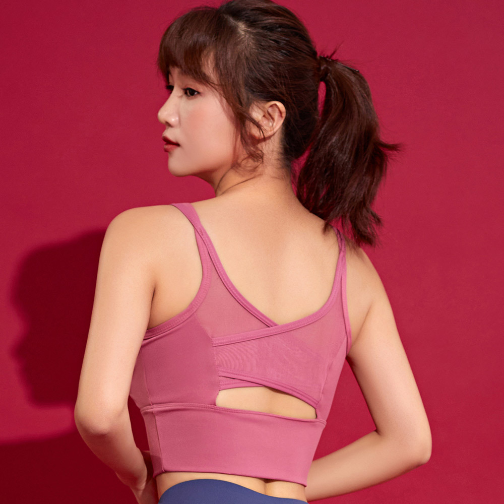 【漫步系列】防震美背透氣網紗運動內衣-豆沙粉(30/65-38/85、A-D)