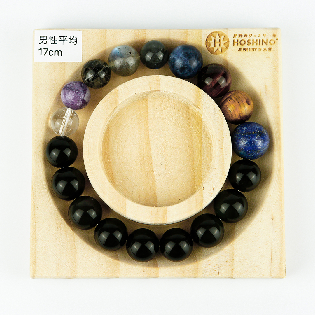 102124七輪調和手串/黑曜石青金石/天然晶石/能量石/原生態/療癒