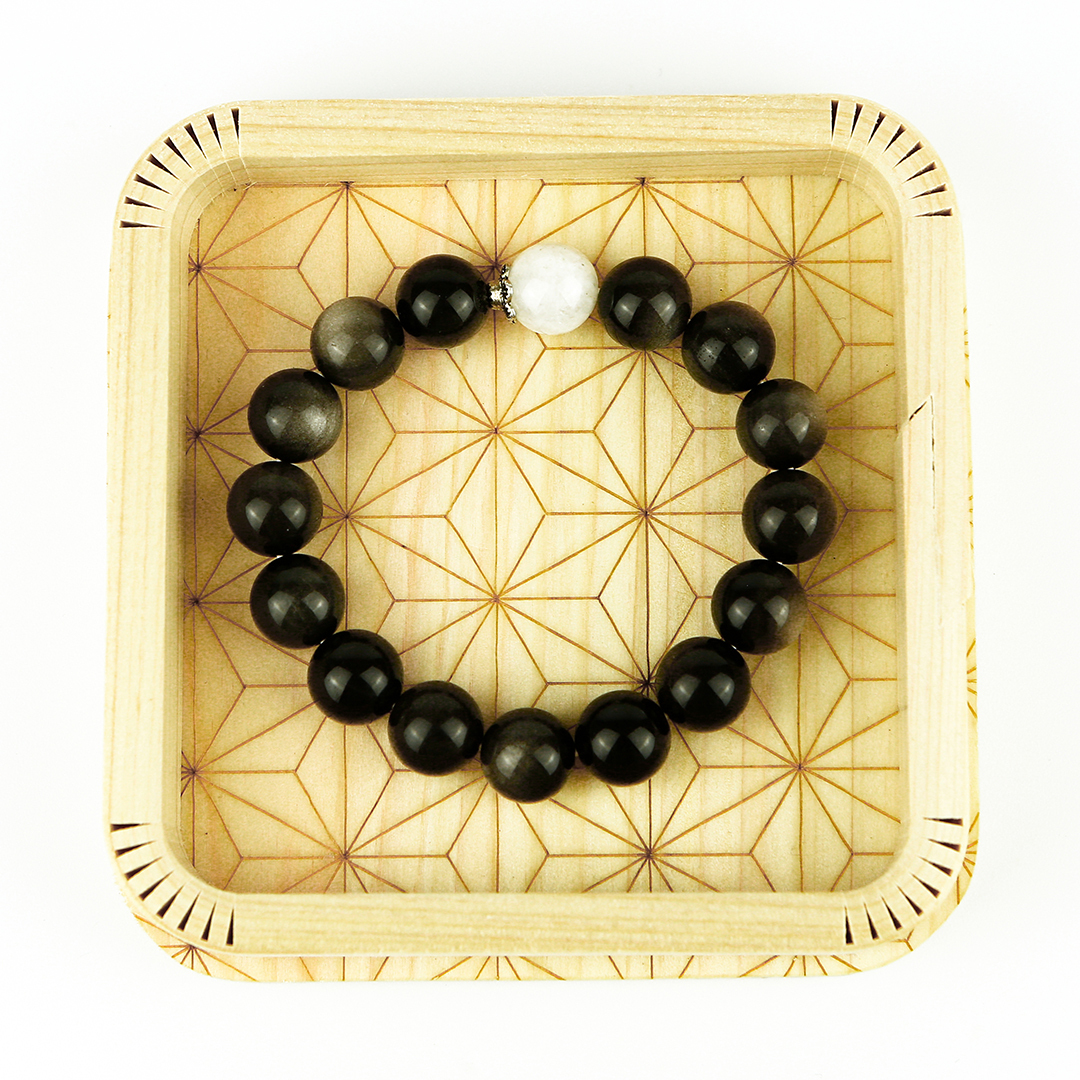 102131七輪調和手串/黑曜石月光石/天然晶石/能量石/原生態/療癒