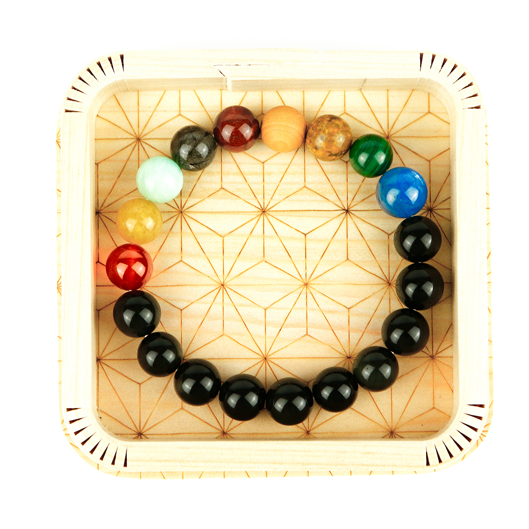 102140七輪調和手串/紅瑪瑙黑曜石/天然晶石/能量石/原生態/療癒
