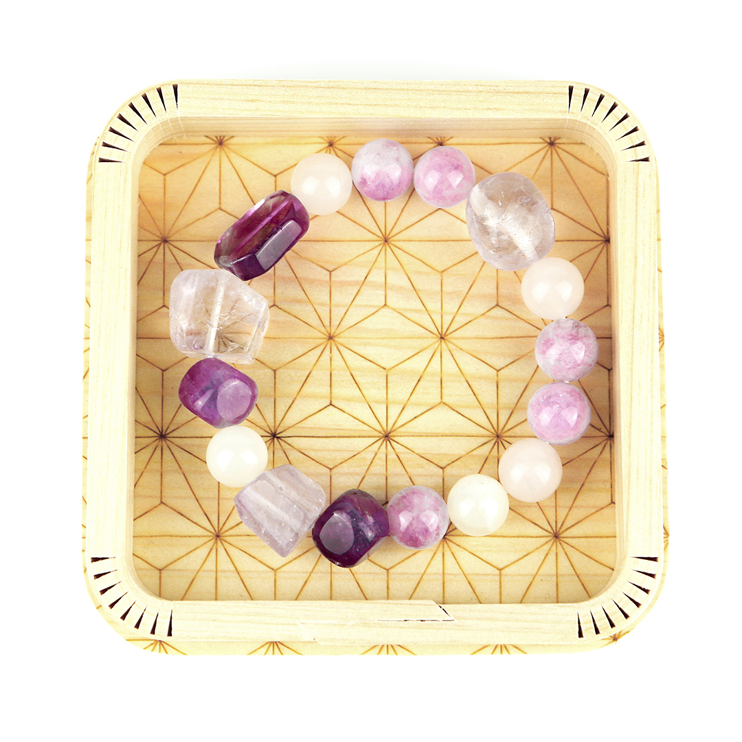 102154七輪調和手串/紫晶粉晶/天然晶石/能量石/原生態/療癒
