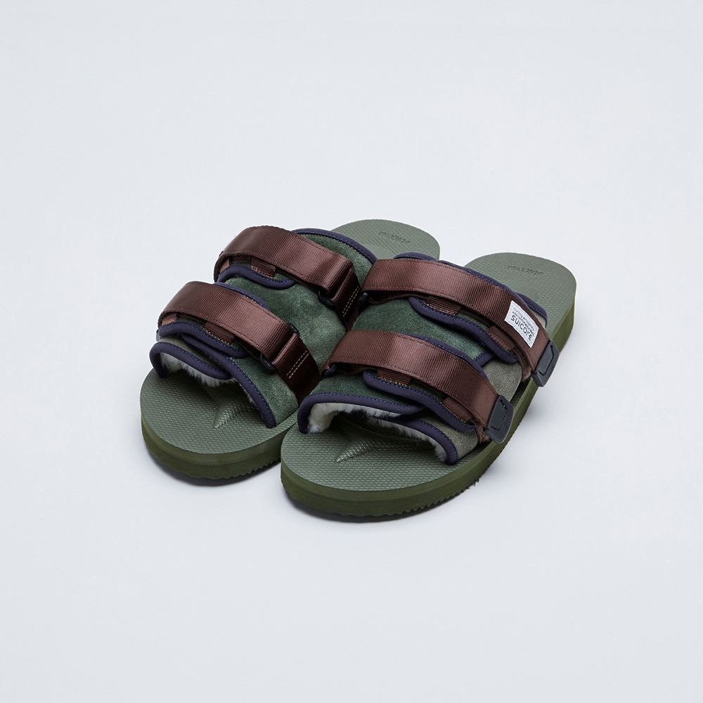 [出清商品售出無退換] SUICOKE MOTO-Mab OG-056MAB 綠棕 毛絨 保暖 抗菌內裡 魔鬼氈 拖鞋【SK21056MABOS】