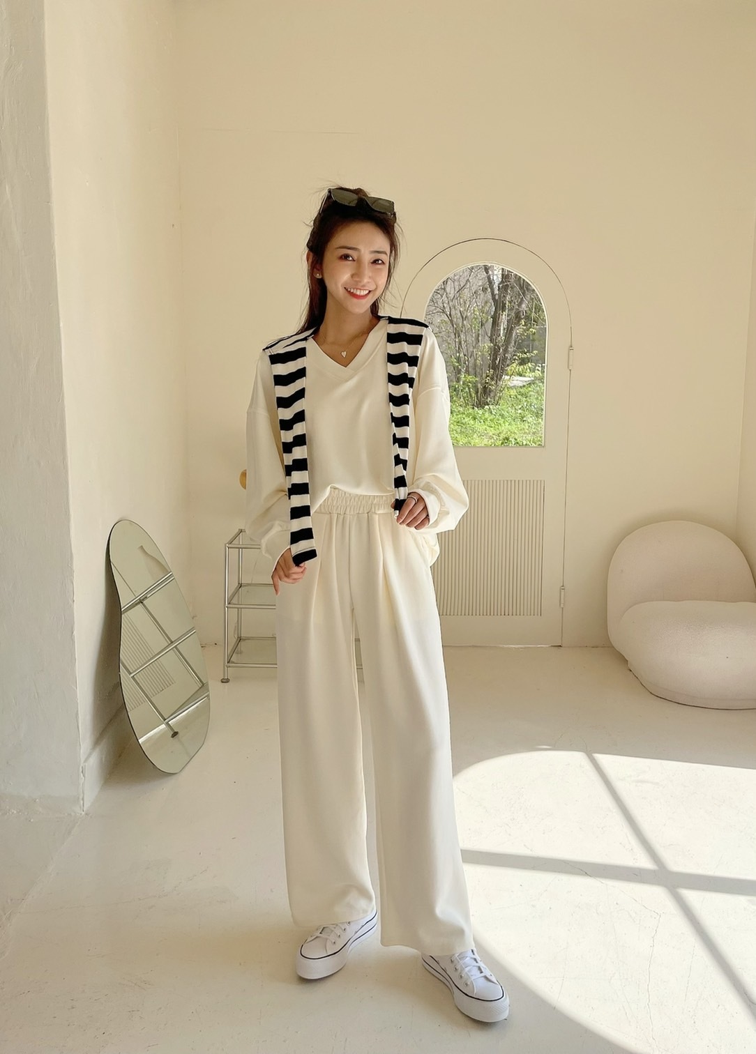 💥闆娘好友看到直接失心瘋］🇰🇷正韓超美休閒氣質超柔軟羅馬布兩件式套裝（米白/三色）