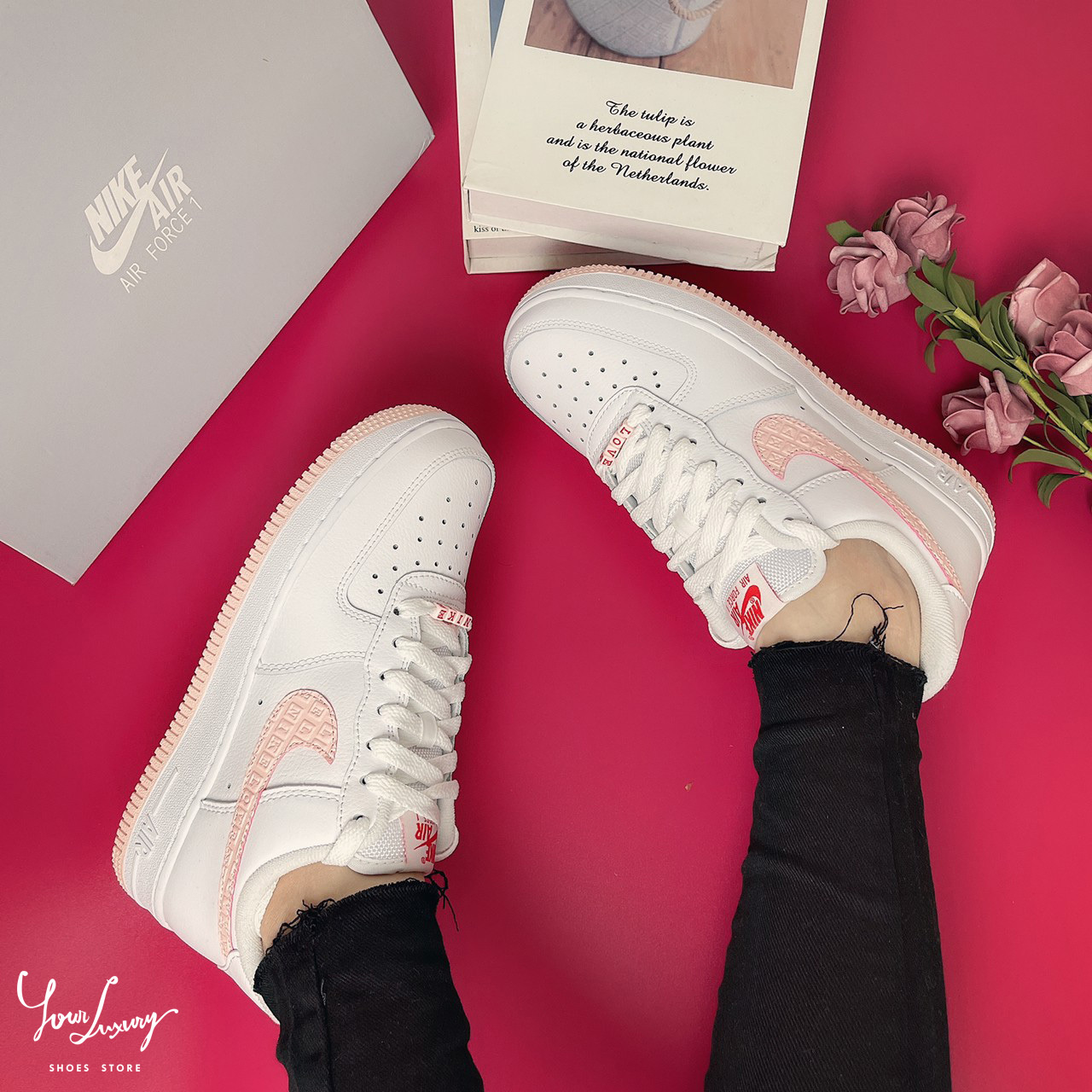 【Luxury】情人節限定 Nike Air Force 1 love 草莓牛奶 空軍一號 白AF 女鞋