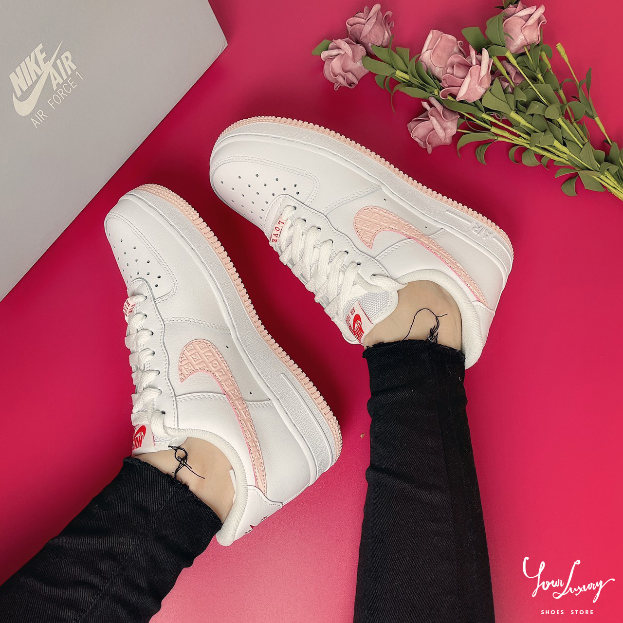 【Luxury】情人節限定 Nike Air Force 1 love 草莓牛奶 空軍一號 白AF 女鞋