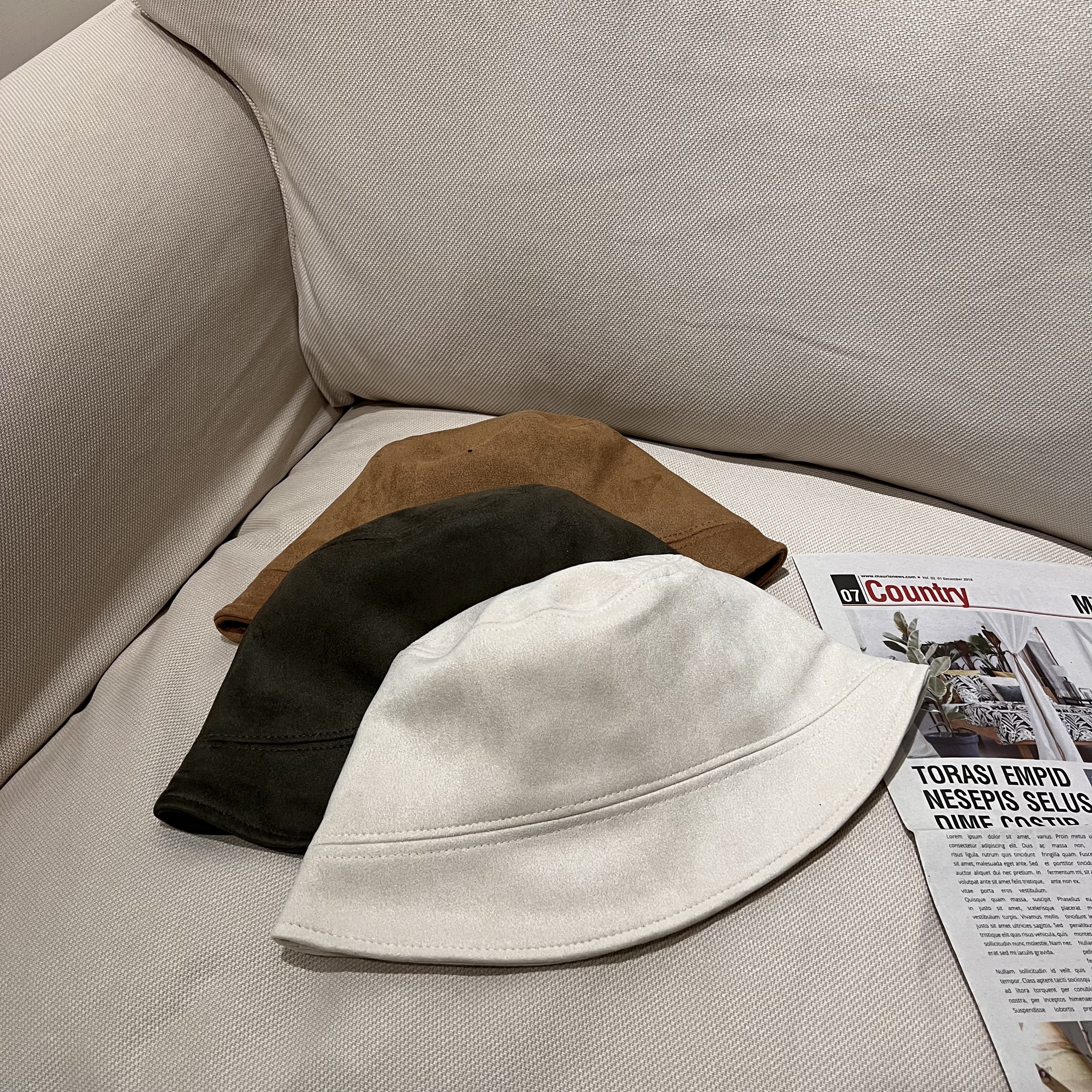 斜車線麂皮漁夫帽/三色