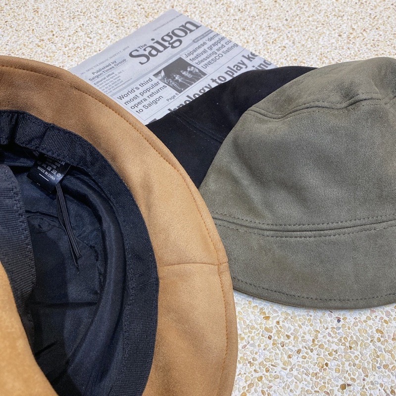 斜車線麂皮漁夫帽/三色