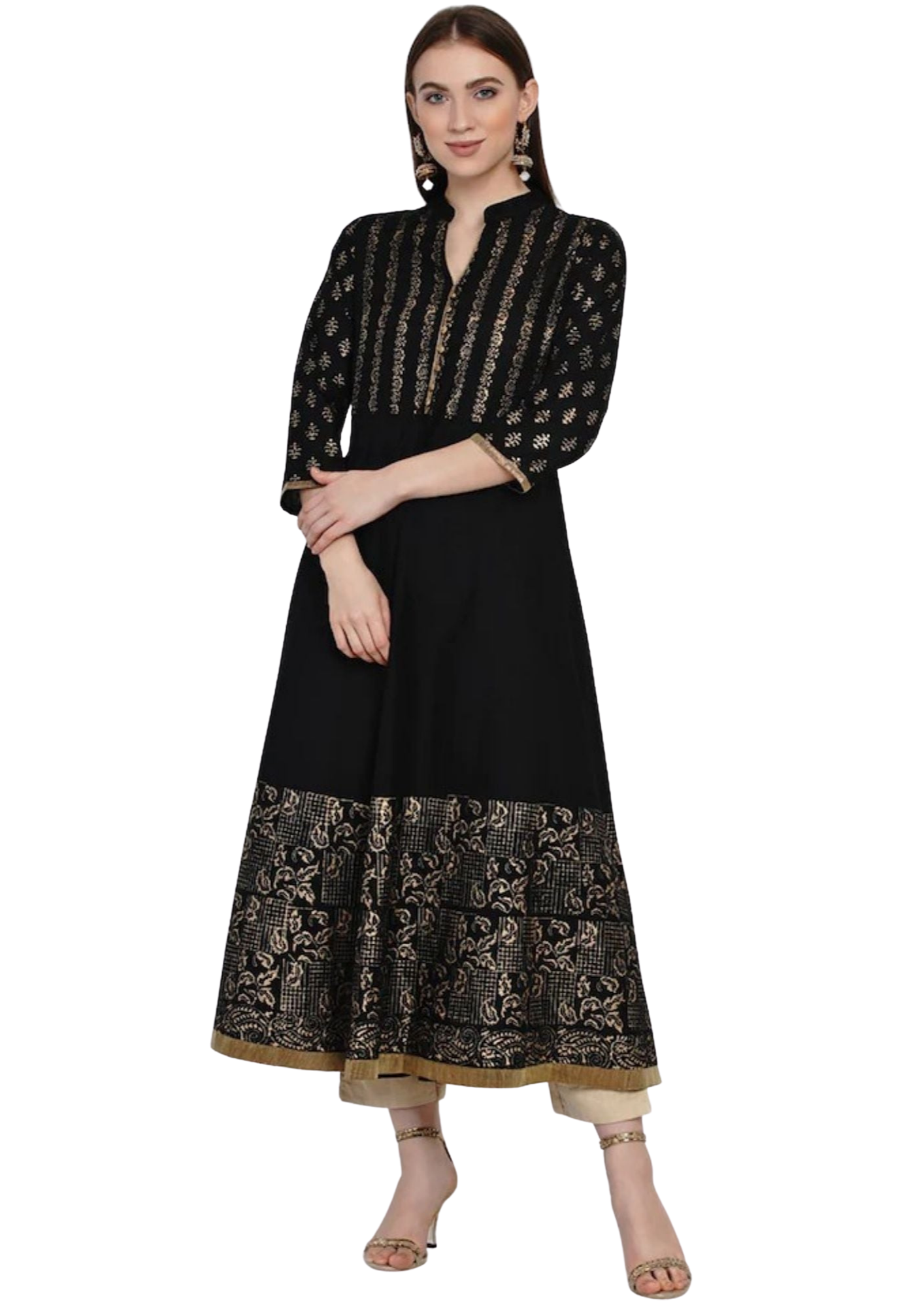 WOMEN BLACK LONG KURTIS TOP Mix And Match With Pant / L