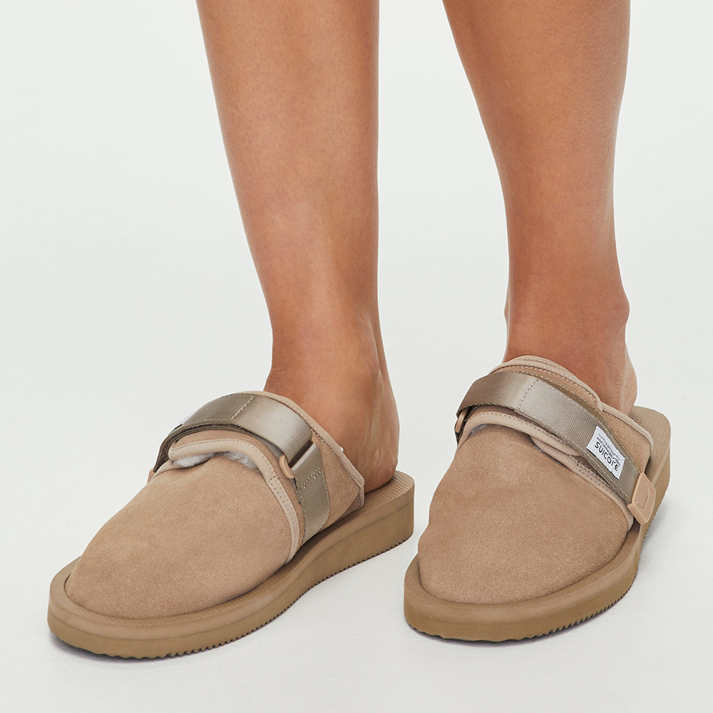 [出清商品售出無退換] SUICOKE ZAVO-Mab 灰褐色 毛絨 保暖 魔鬼氈 抗菌內裡 包頭拖鞋【SK21072MABTU】