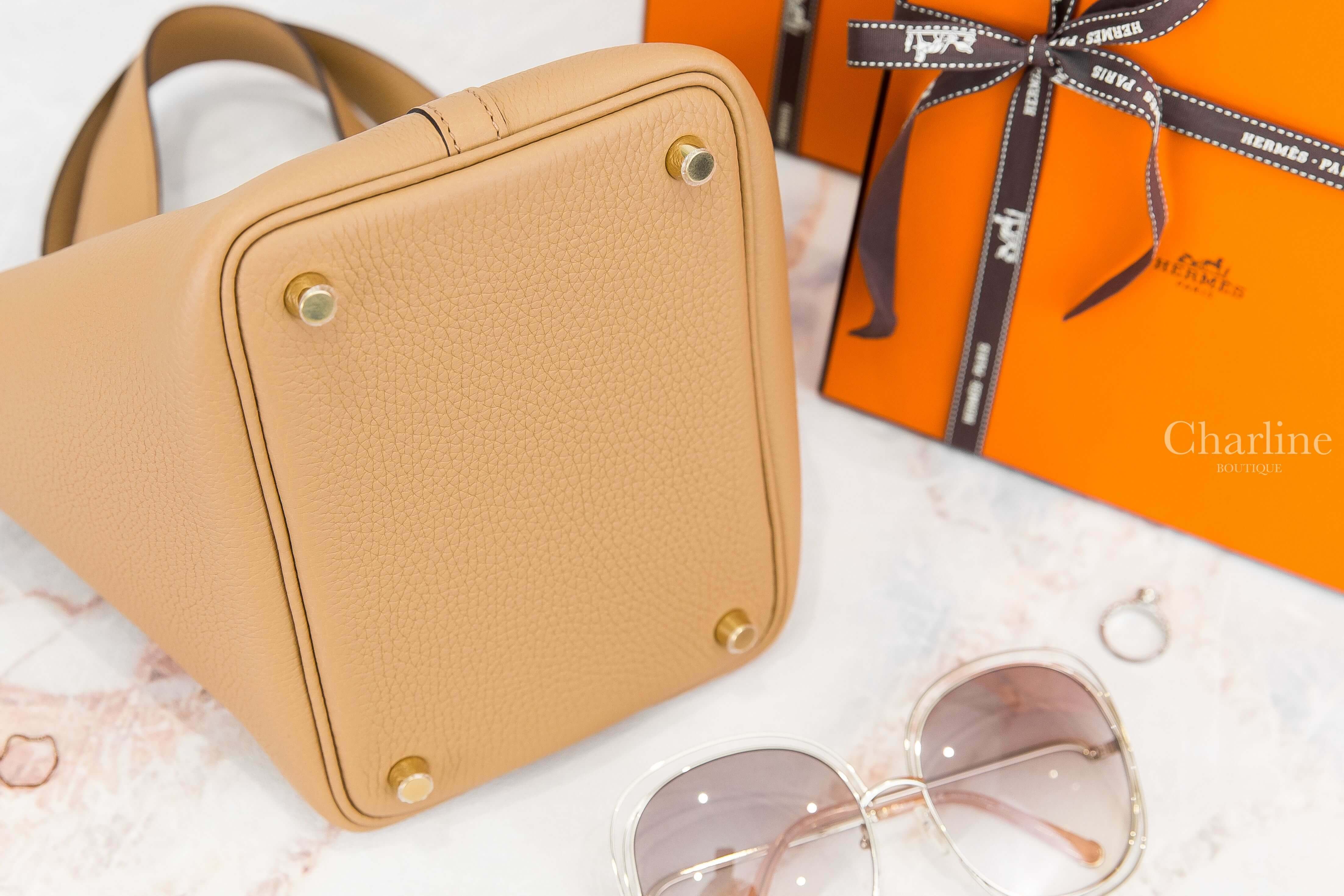 Hermès Picotin Lock 18cm 0M Chai Taurillon Clemence Z刻馬薩拉茶色金釦小型提把水桶包-Charline Boutique 精品代購