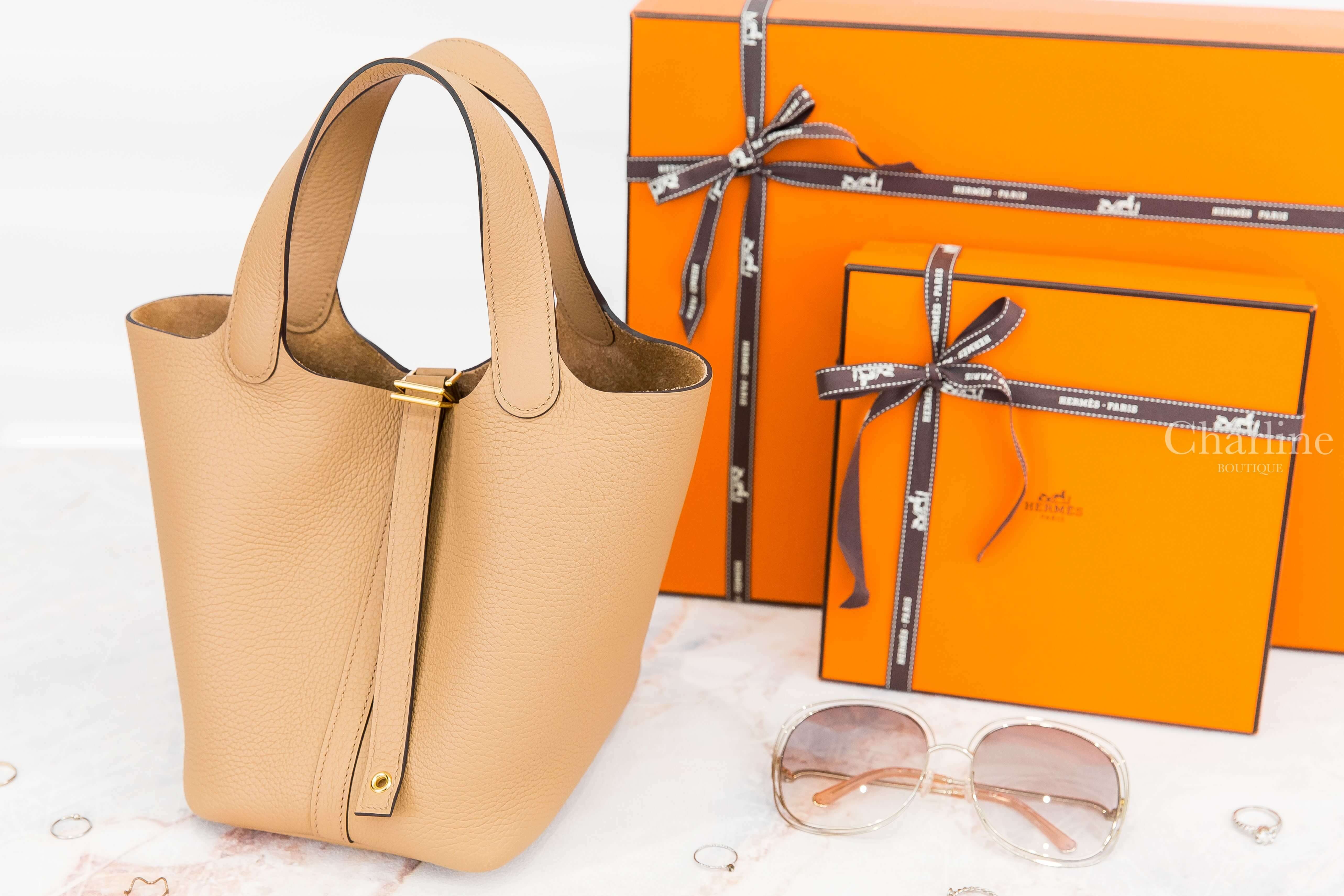 Hermès Picotin Lock 18cm 0M Chai Taurillon Clemence Z刻馬薩拉茶色金釦小型提把水桶包-Charline Boutique 精品代購