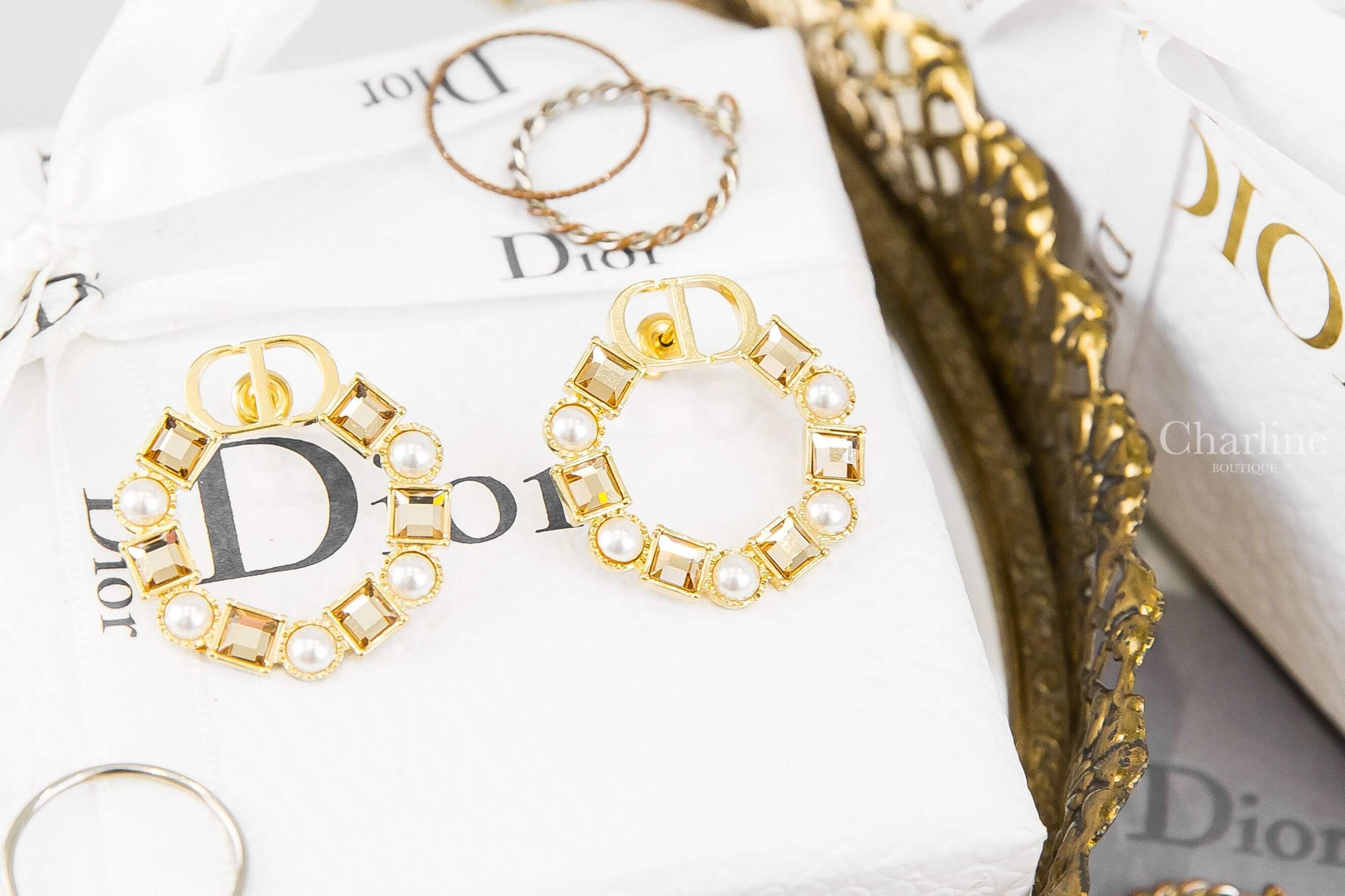 Dior Petit CD Earrings 金色CD白色珍珠香檳金水晶圓形耳環