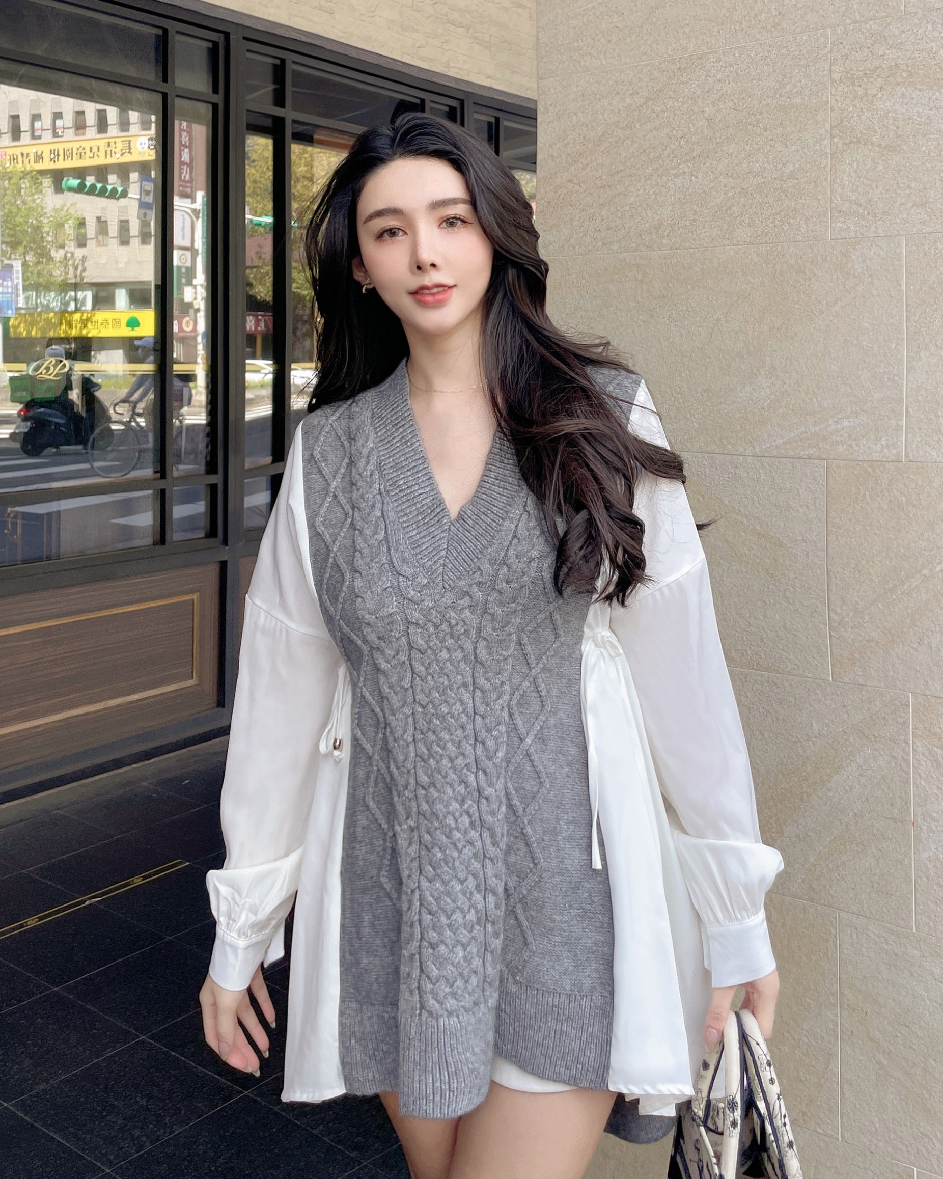 訂製-質感麻花織紋拼接襯衫洋