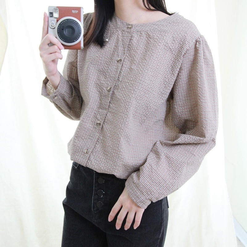 5W17 復古感小格紋襯衫 咖啡