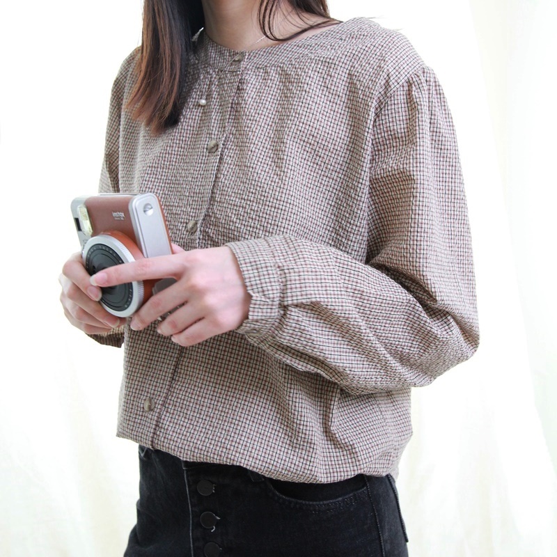 5W17 復古感小格紋襯衫 咖啡