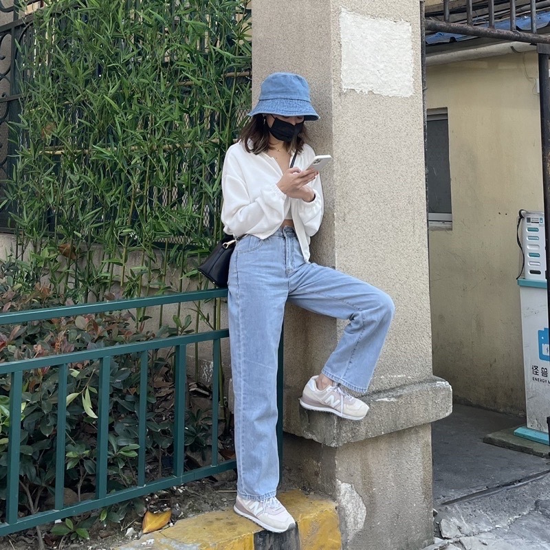 [淺藍色]高腰小隻女生牛仔寬褲 加小碼xxs(9分款/落地款)