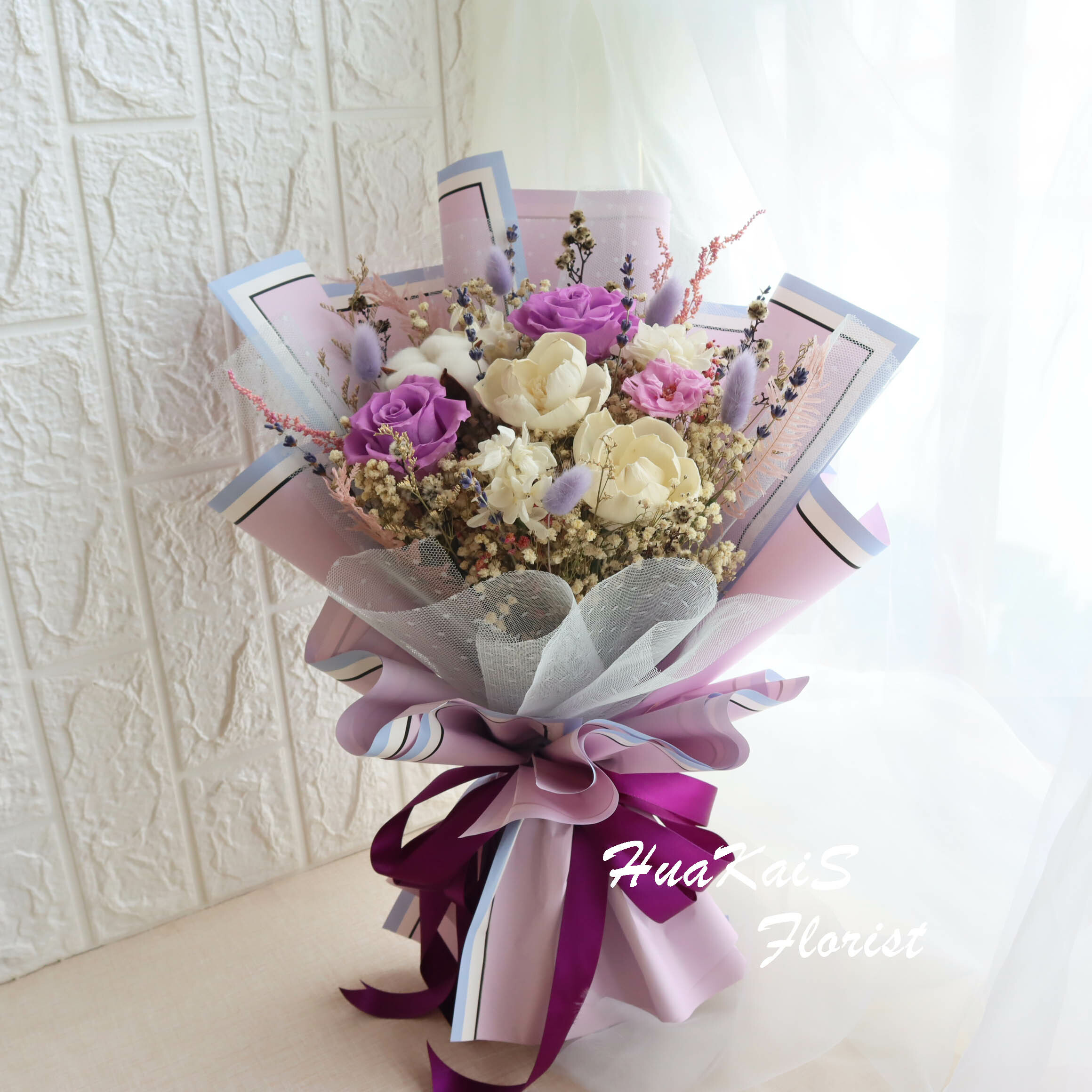 永生花束|浪漫紫|告白花束|情人節花束|母親節花束|永生花|畢業花束