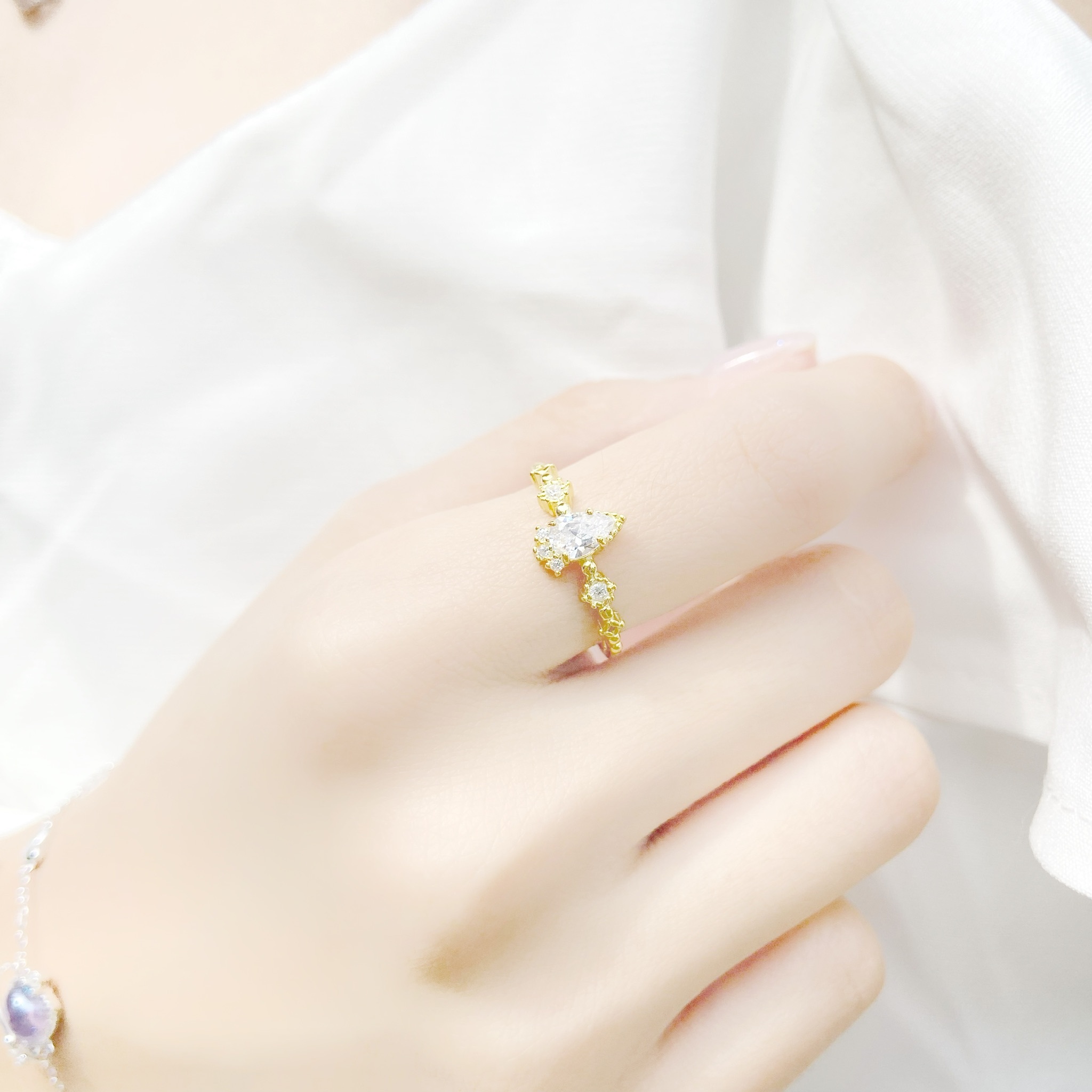 | 925純銀・ 14k金・白水晶 | 最初戒指 | RI0388 |