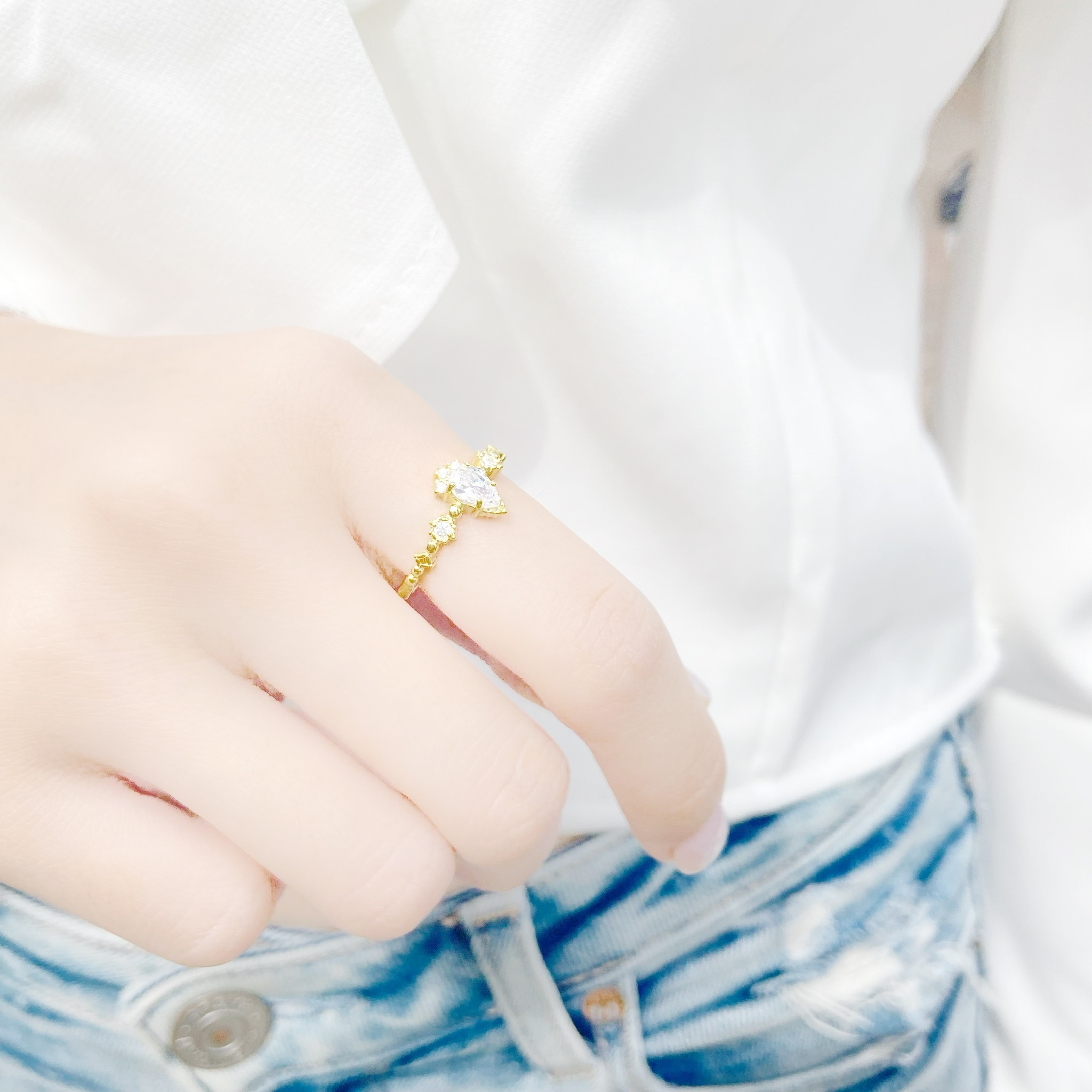 | 925純銀・ 14k金・白水晶 | 最初戒指 | RI0388 |