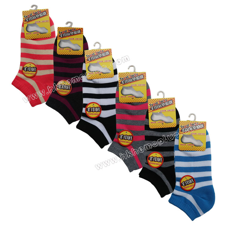 4對裝 女裝橫條毛巾底襪船