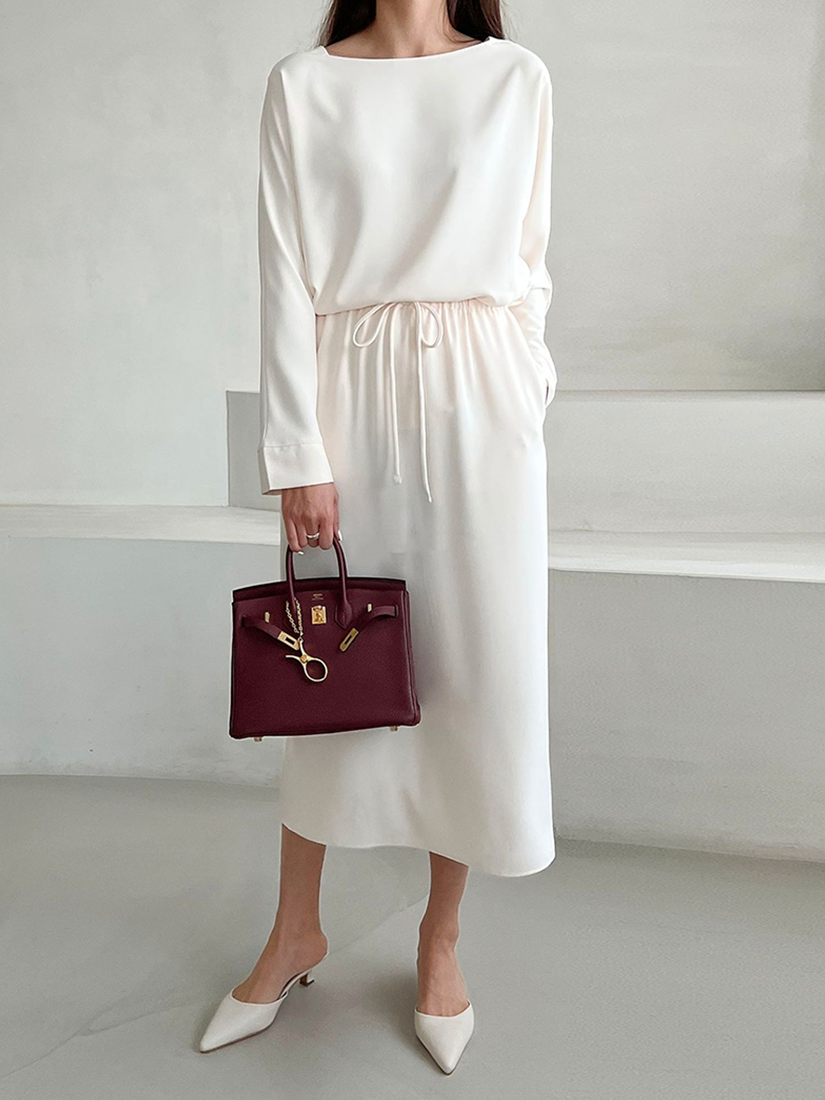 輕盈絲質質感裙(牛油果綠)