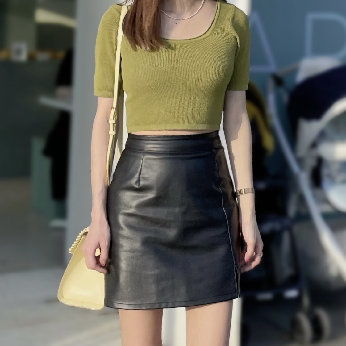 小個子高腰有內裡PU皮裙(XXS-L)