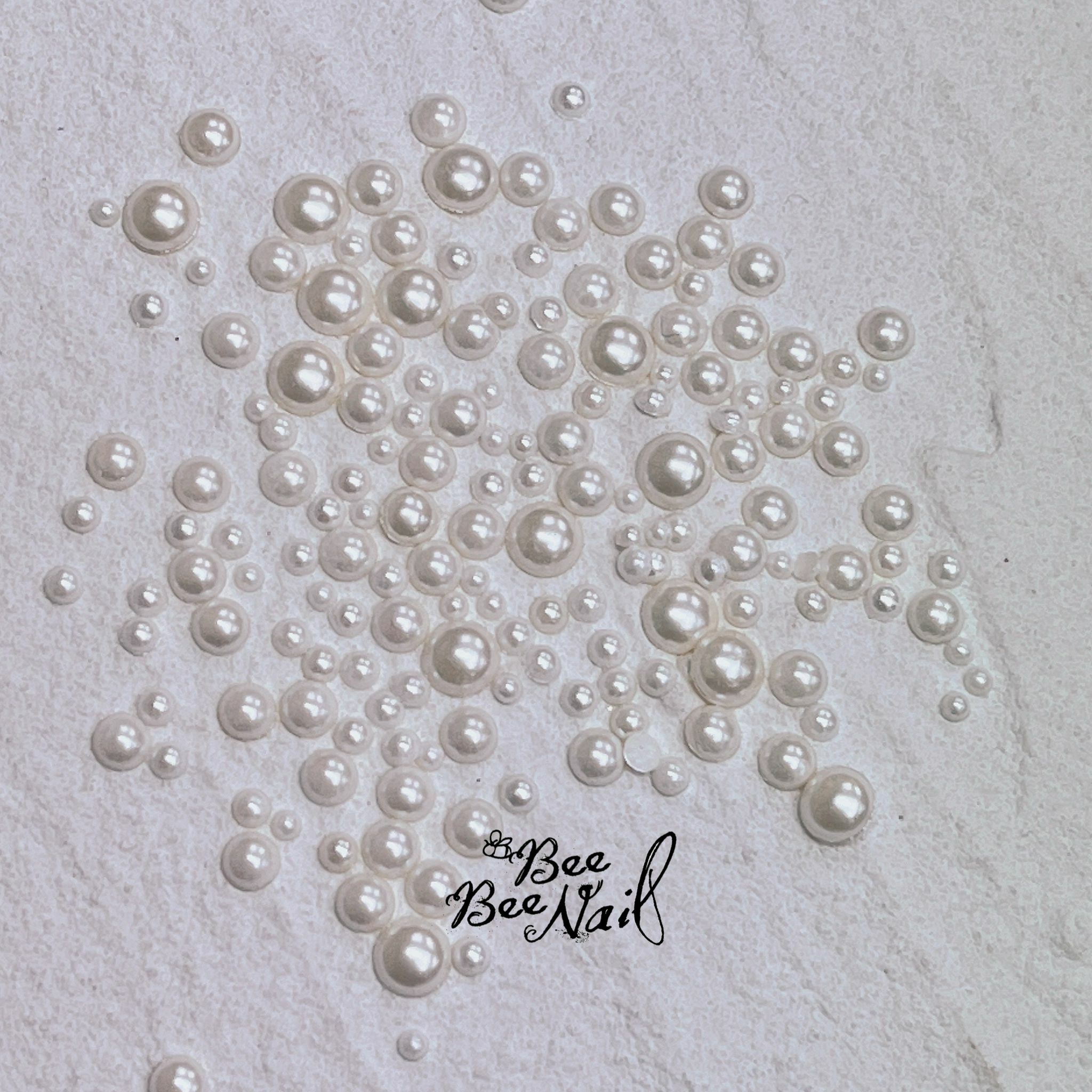 不褪色 美甲半圓珍珠飾品 大小混合 2色