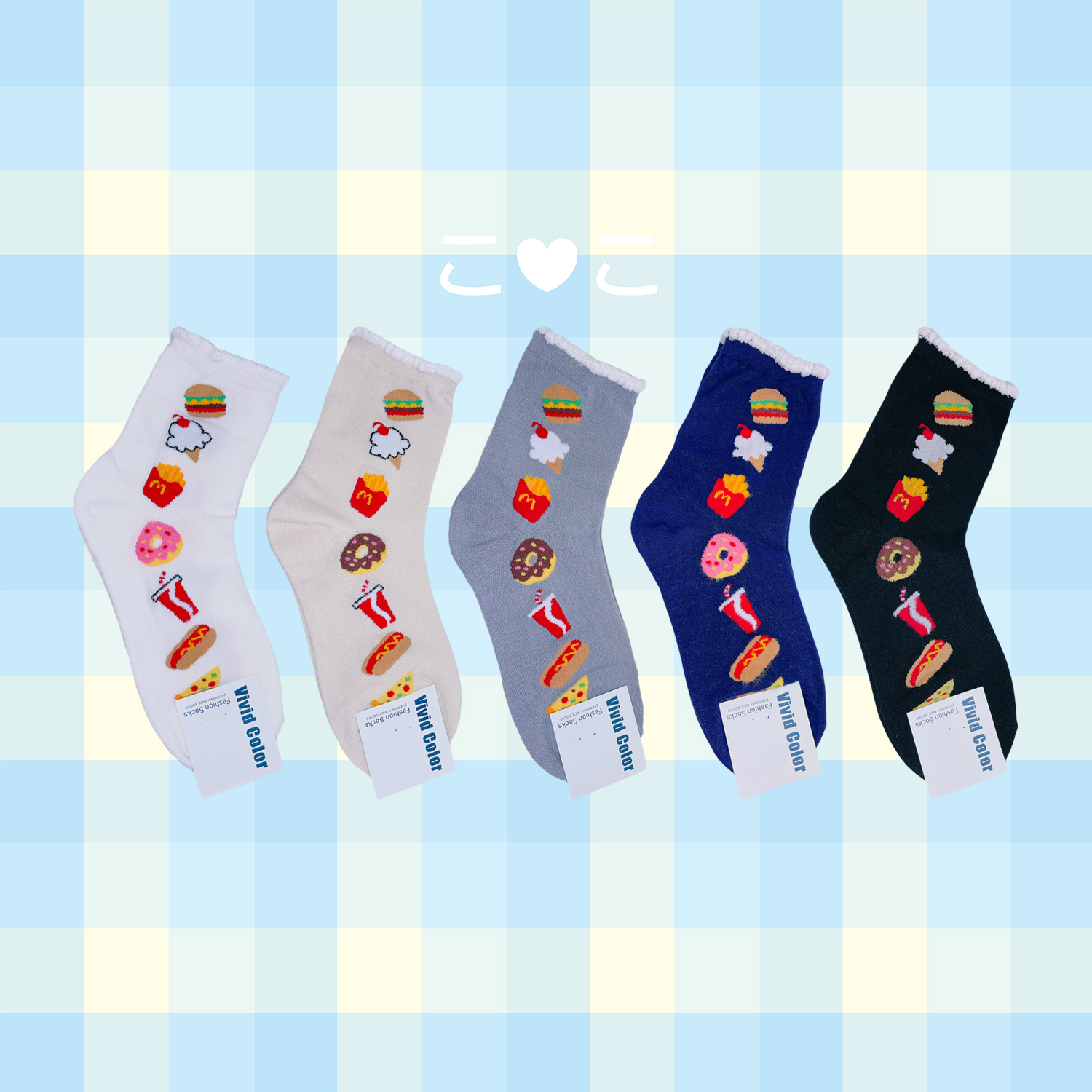正韓可愛快餐直排襪子