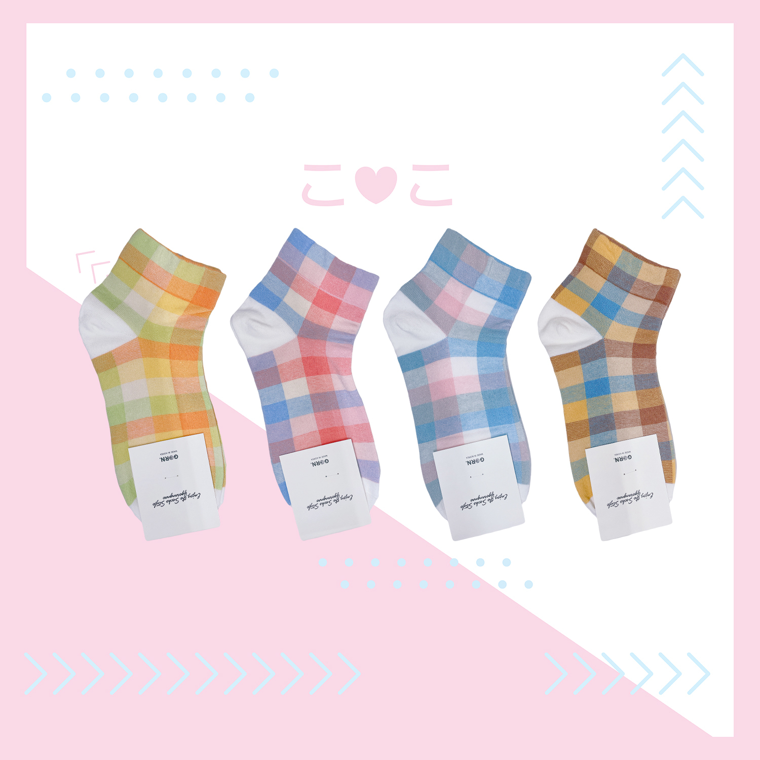 正韓質感糖果色格紋短襪
