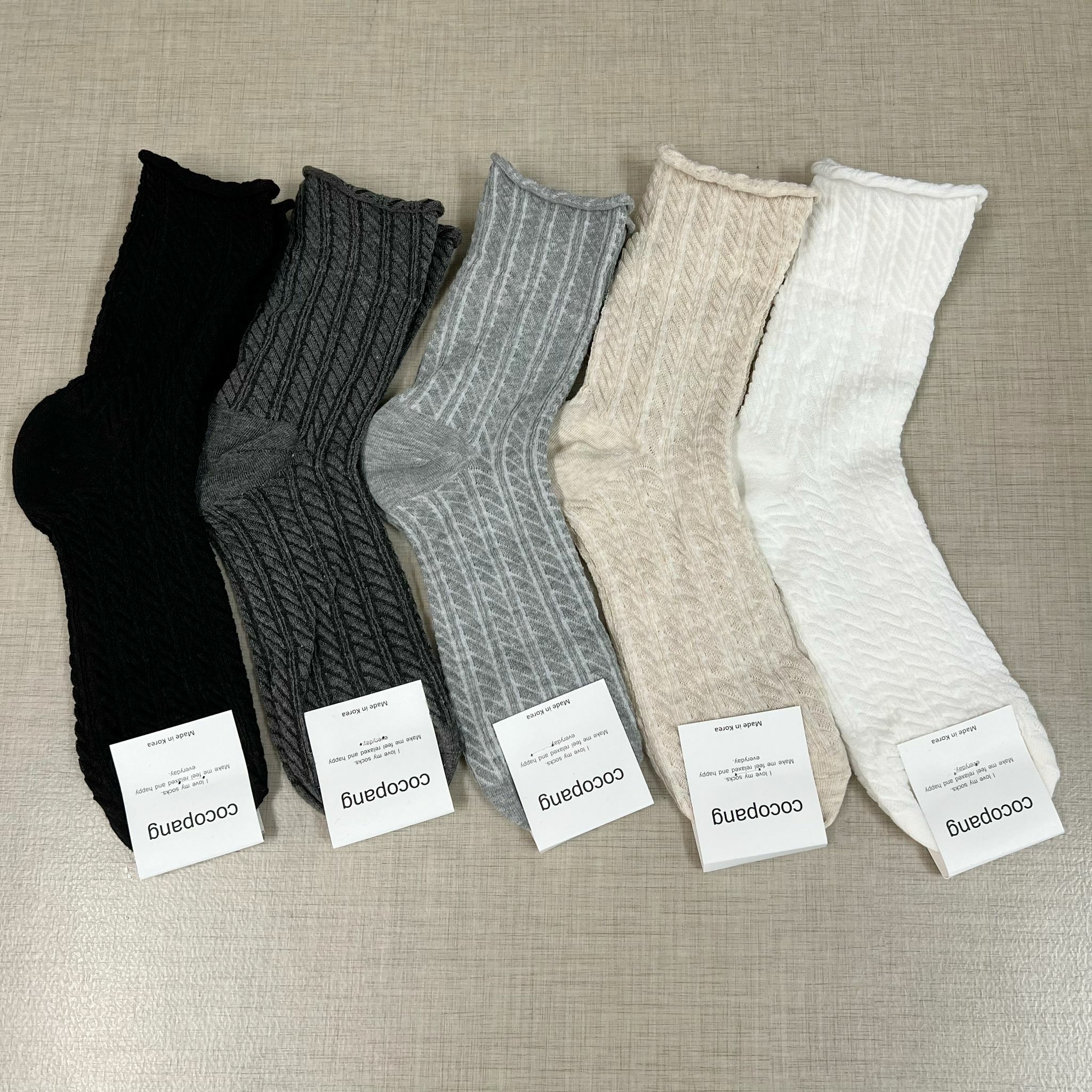 斜紋捲邊淨色襪 AS57